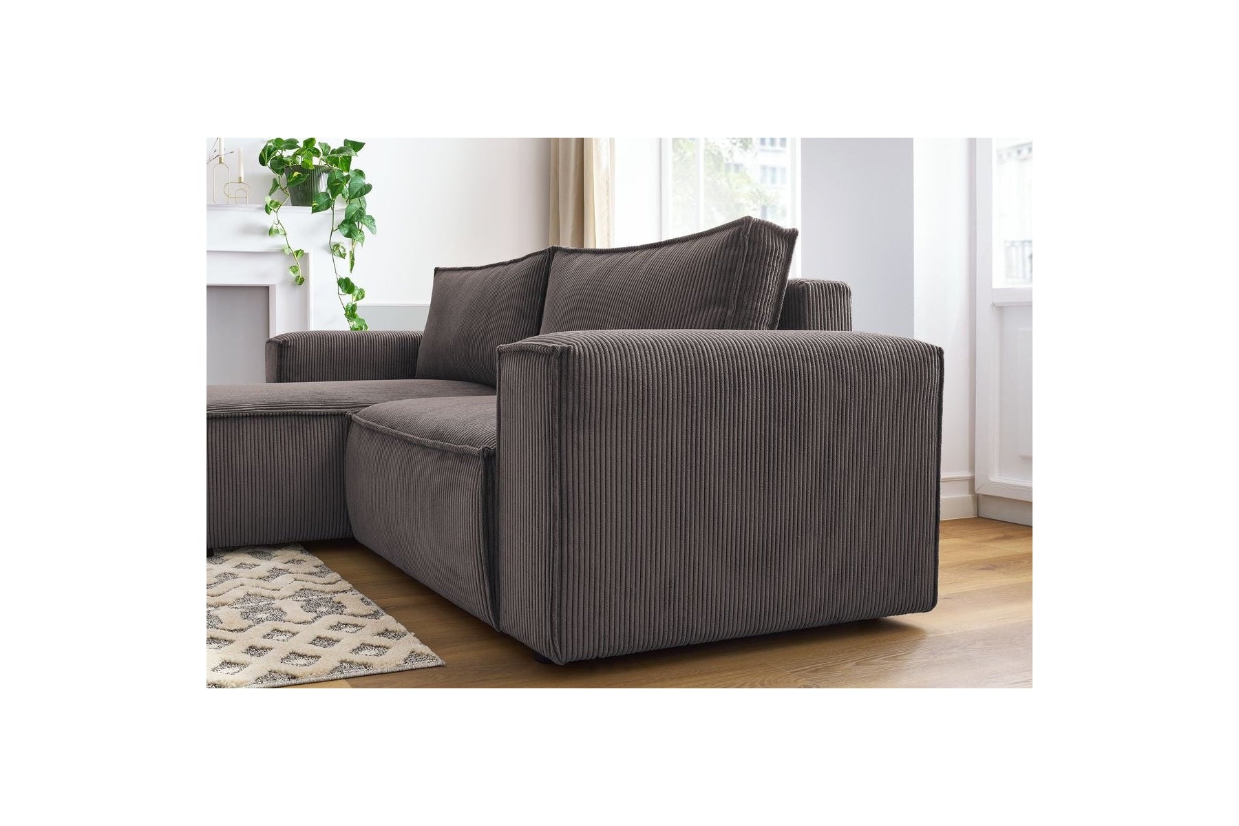 NIHAD compact fixed corner sofa in corduroy - Left-hand corner - BOBOCHIC - The Bradery