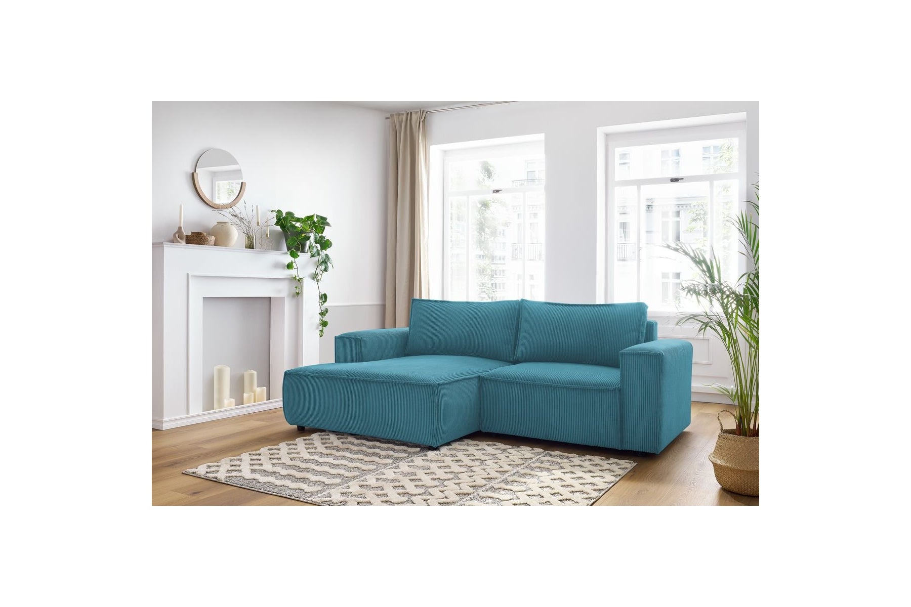Compact fixed NIHAD corduroy corner sofa - Left-hand corner - BOBOCHIC - The Bradery