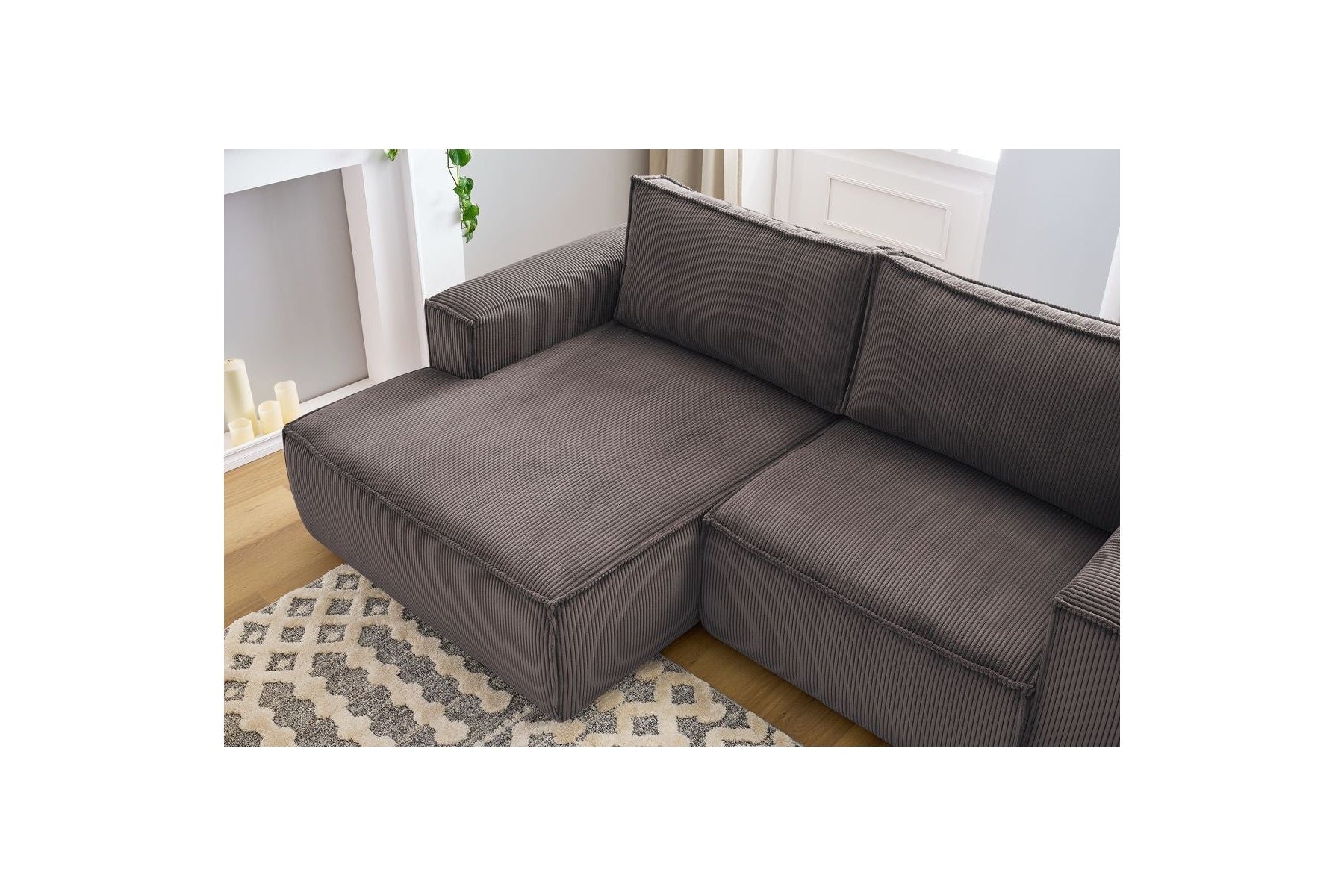 NIHAD compact fixed corner sofa in corduroy - Left-hand corner - BOBOCHIC - The Bradery