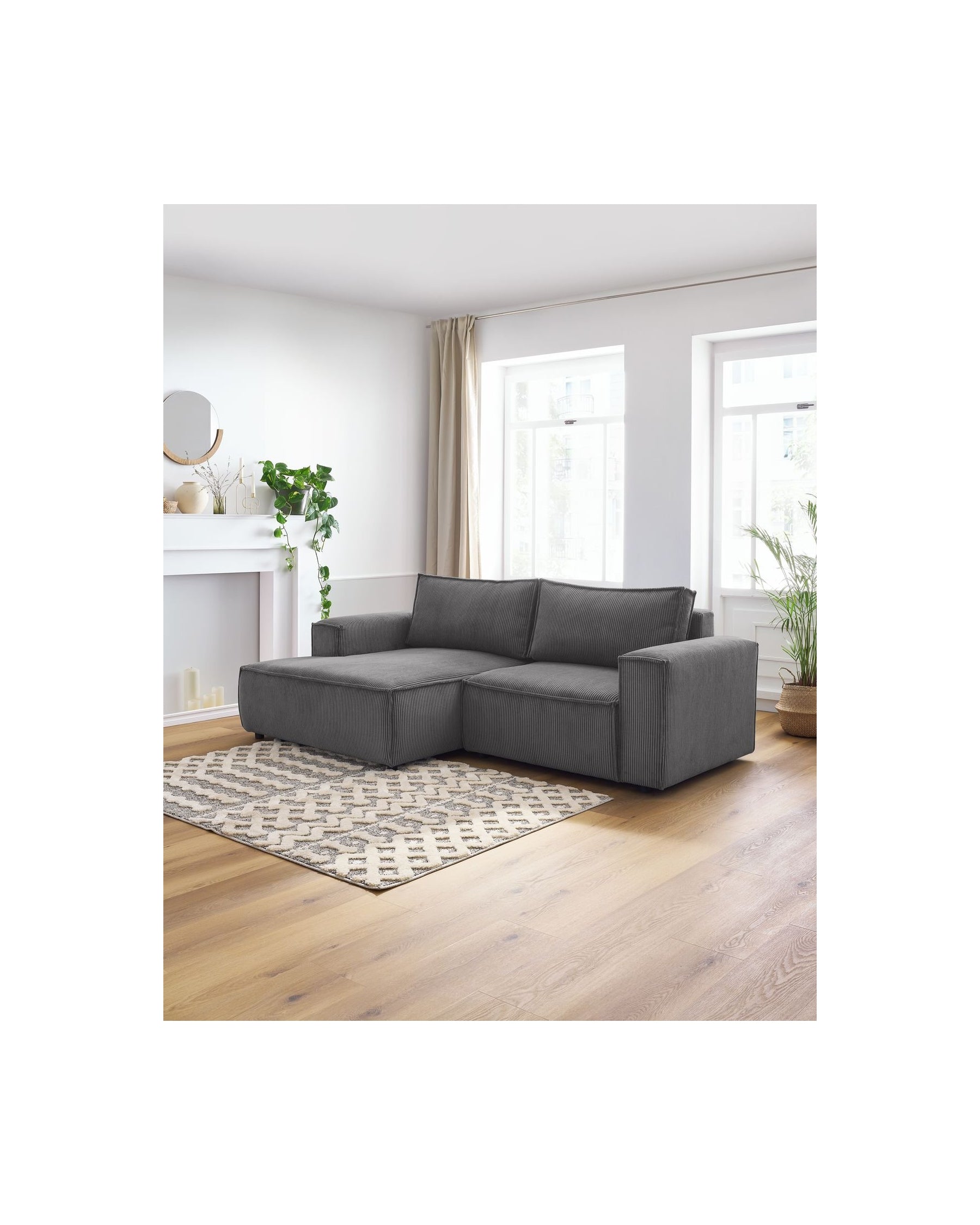 NIHAD compact fixed corner sofa in corduroy - Left-hand corner - BOBOCHIC - The Bradery