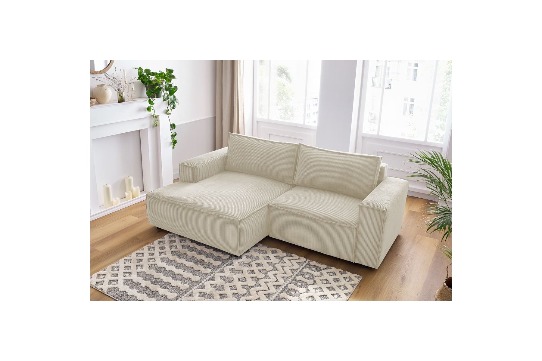 NIHAD compact fixed corner sofa in corduroy - Left-hand corner - BOBOCHIC - The Bradery