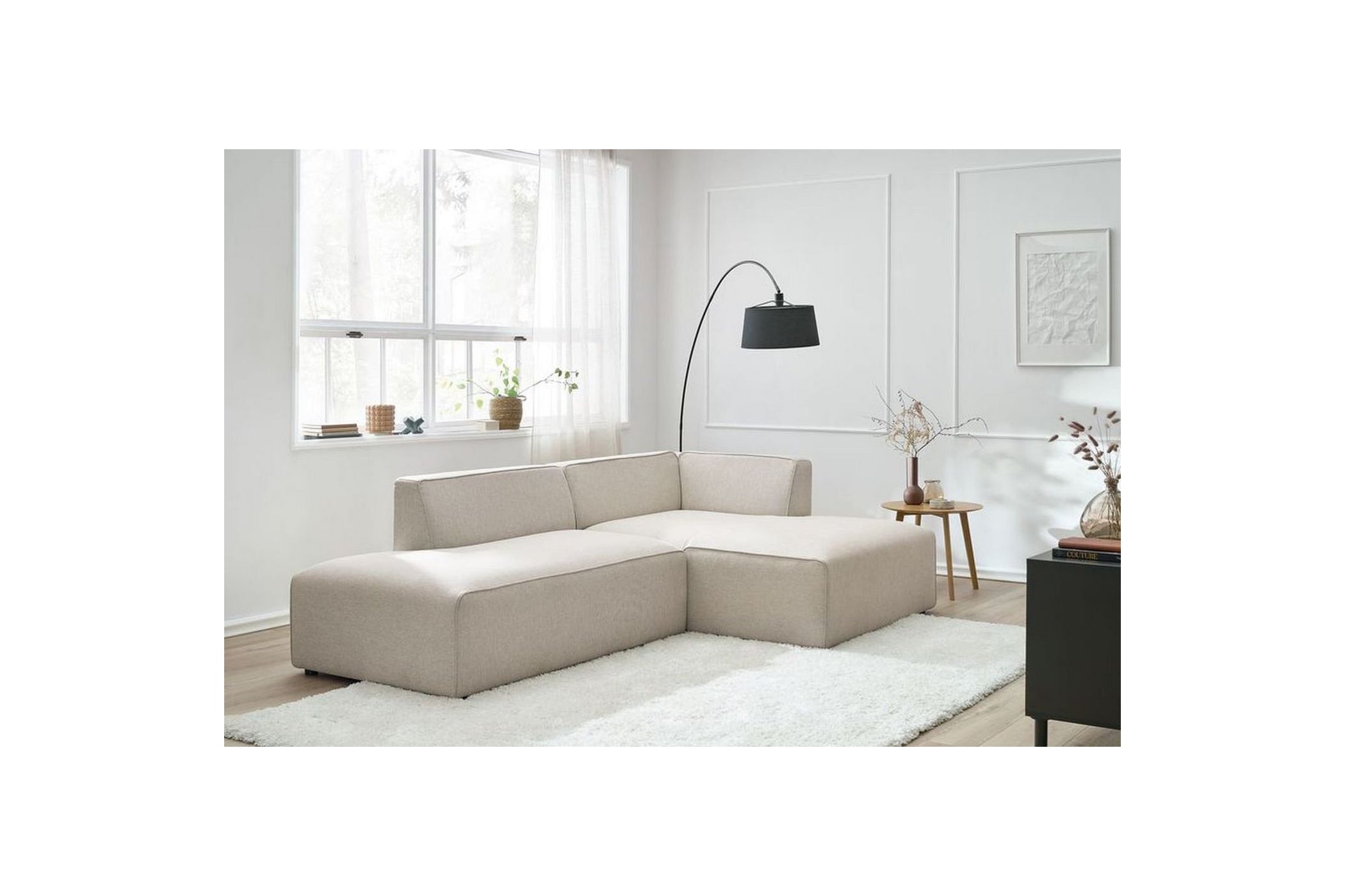 MEGEVE fixed corner sofa in smooth fabric - Right-hand corner - BOBOCHIC - The Bradery