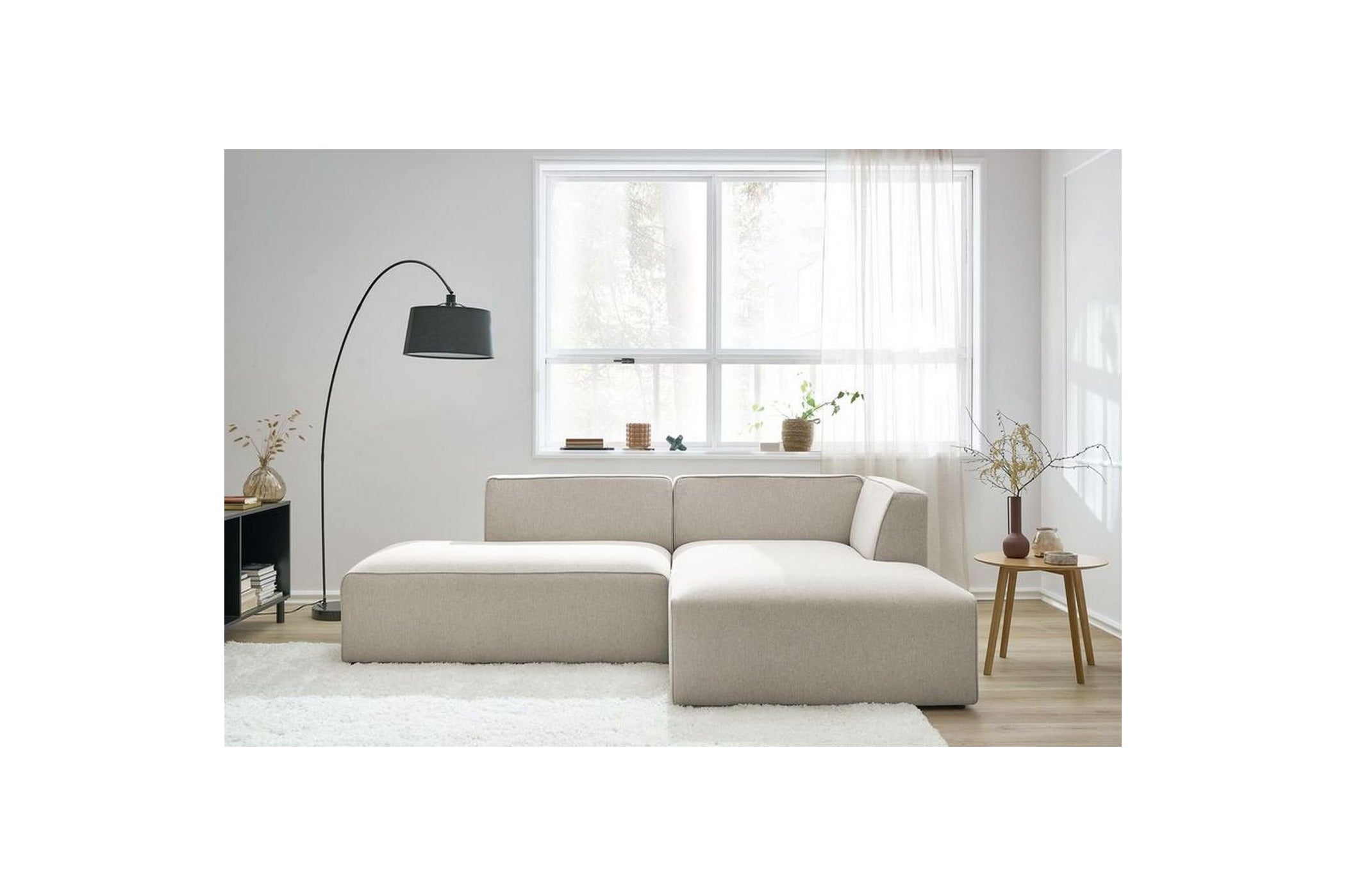 MEGEVE fixed corner sofa in smooth fabric - Right-hand corner - BOBOCHIC - The Bradery