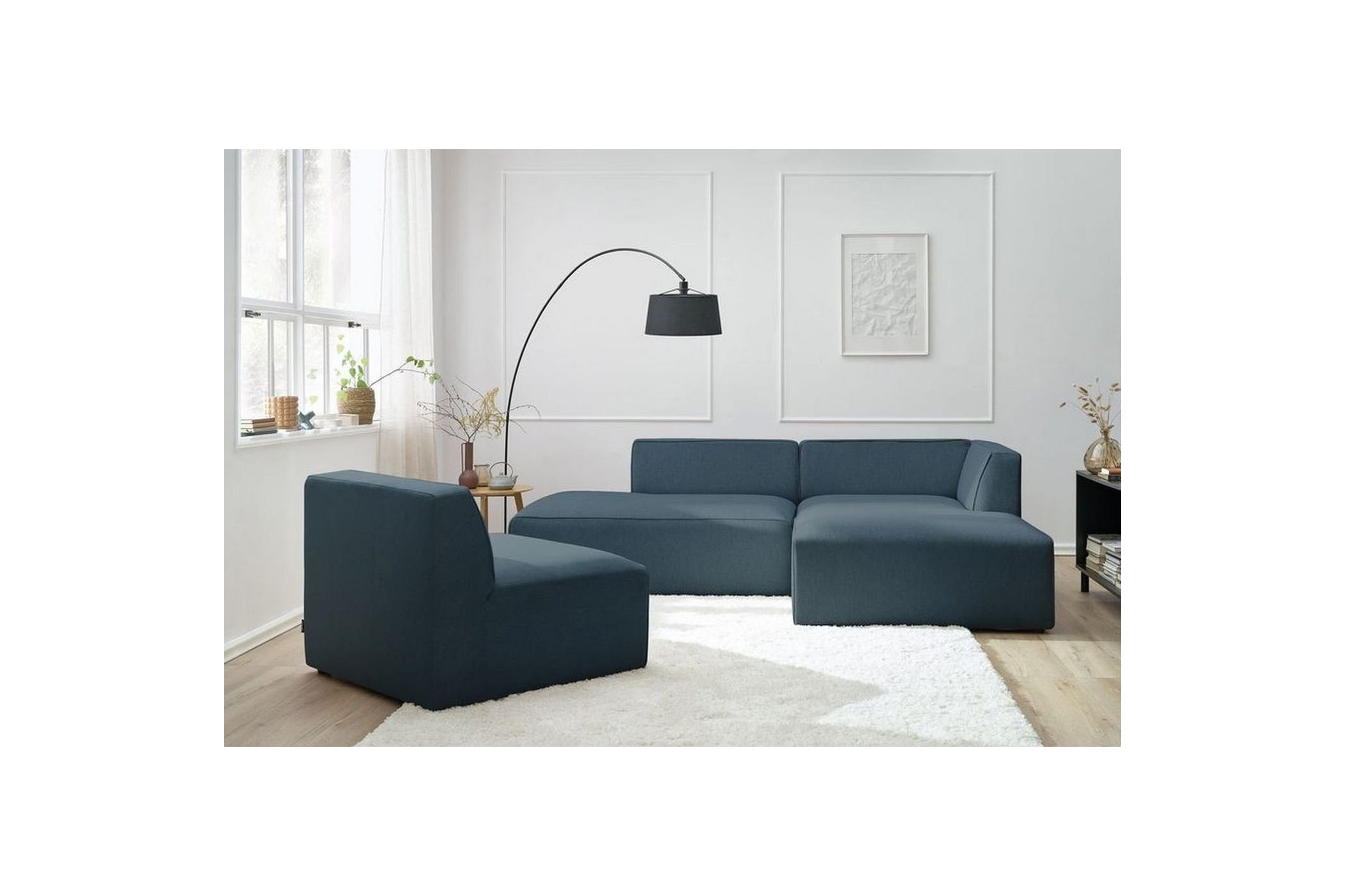 MEGEVE fixed corner sofa in smooth fabric - Right-hand corner - BOBOCHIC - The Bradery