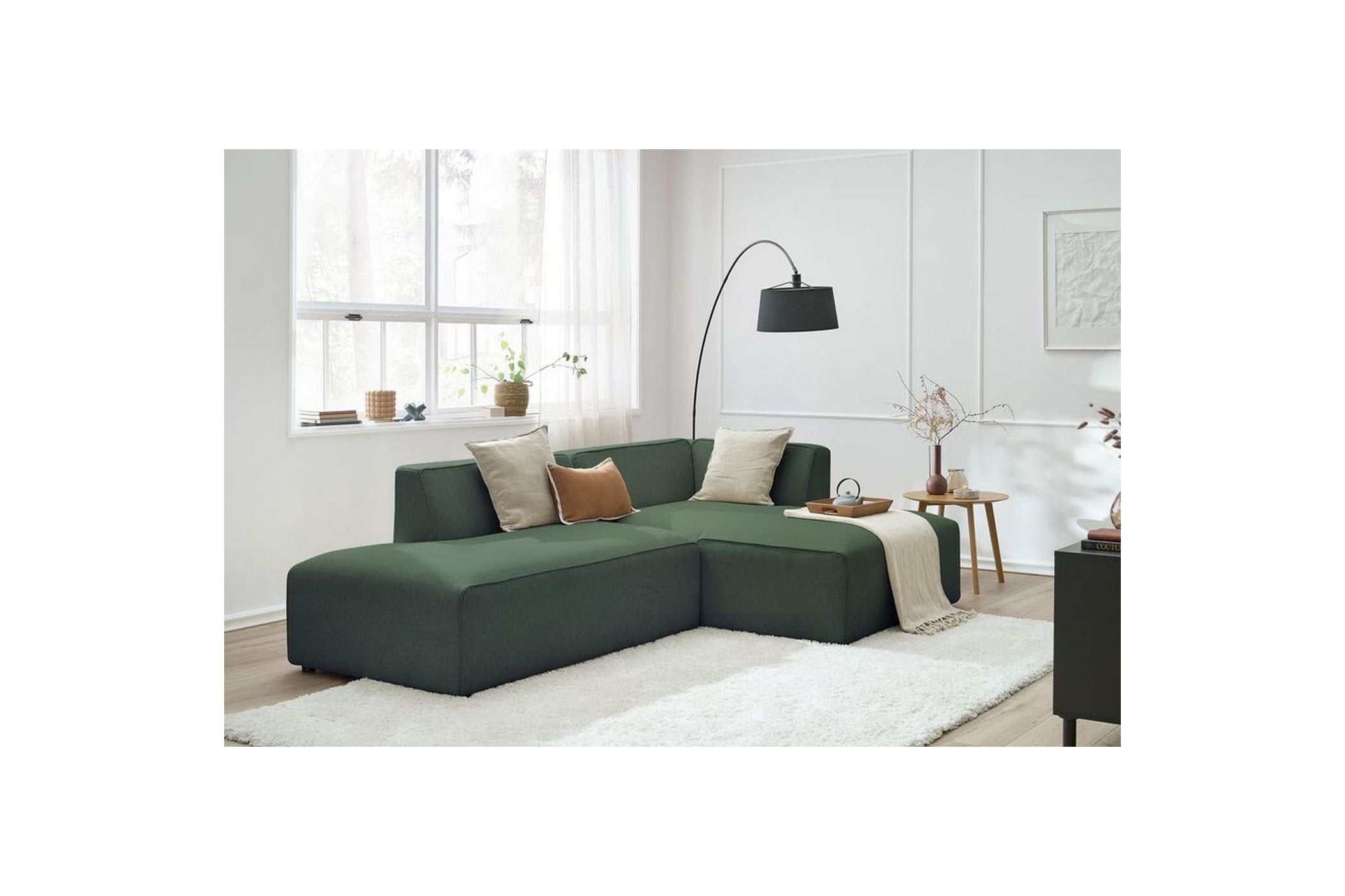 MEGEVE fixed corner sofa in smooth fabric - Right-hand corner - BOBOCHIC - The Bradery