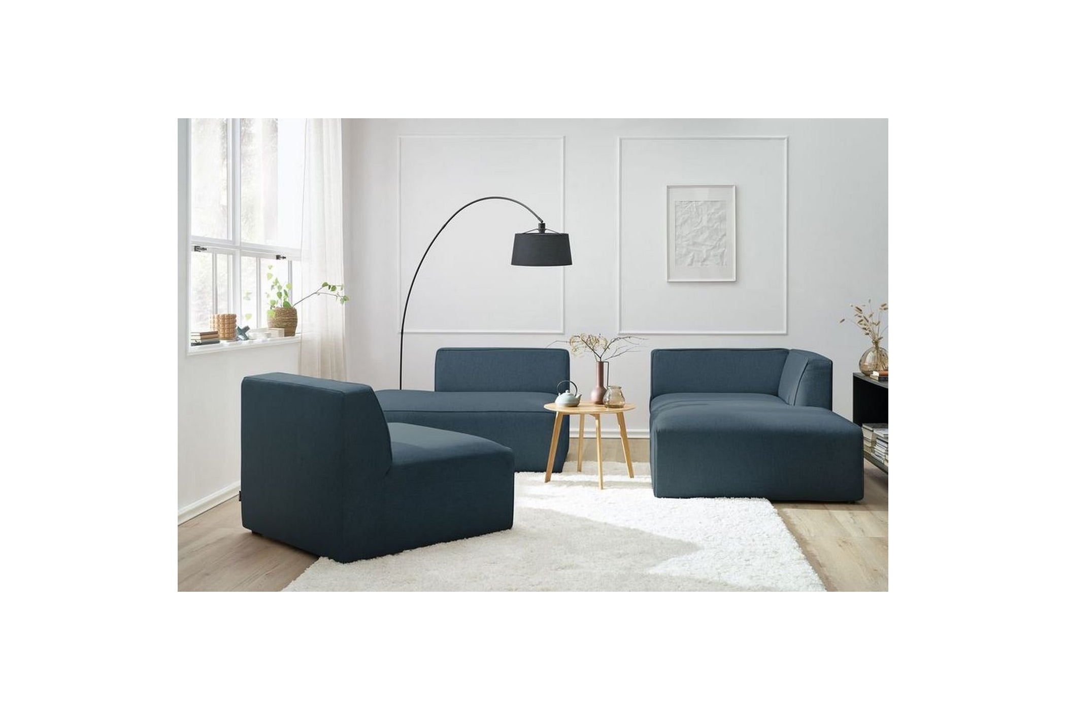 MEGEVE fixed corner sofa in smooth fabric - Right-hand corner - BOBOCHIC - The Bradery