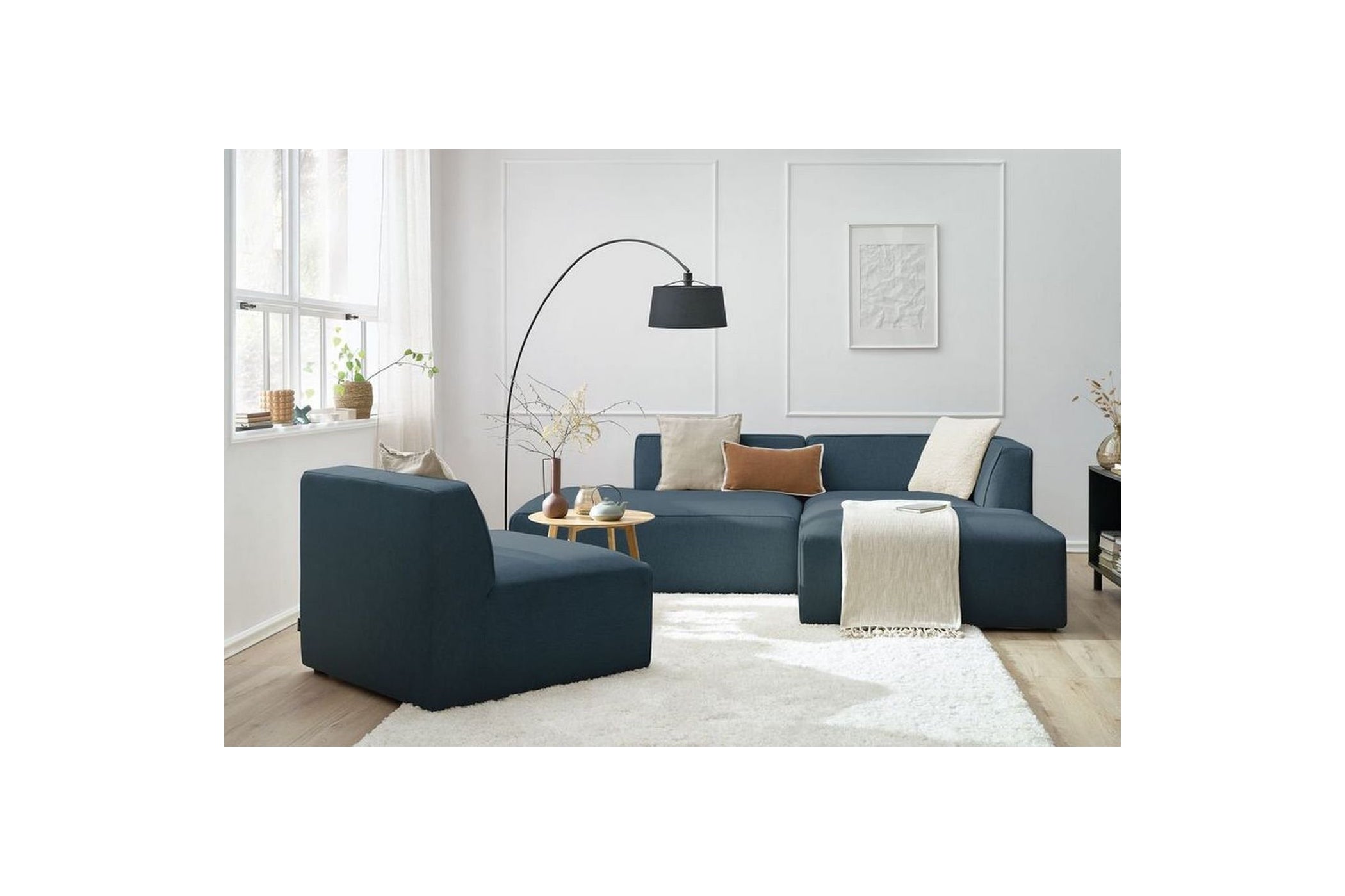 MEGEVE fixed corner sofa in smooth fabric - Right-hand corner - BOBOCHIC - The Bradery