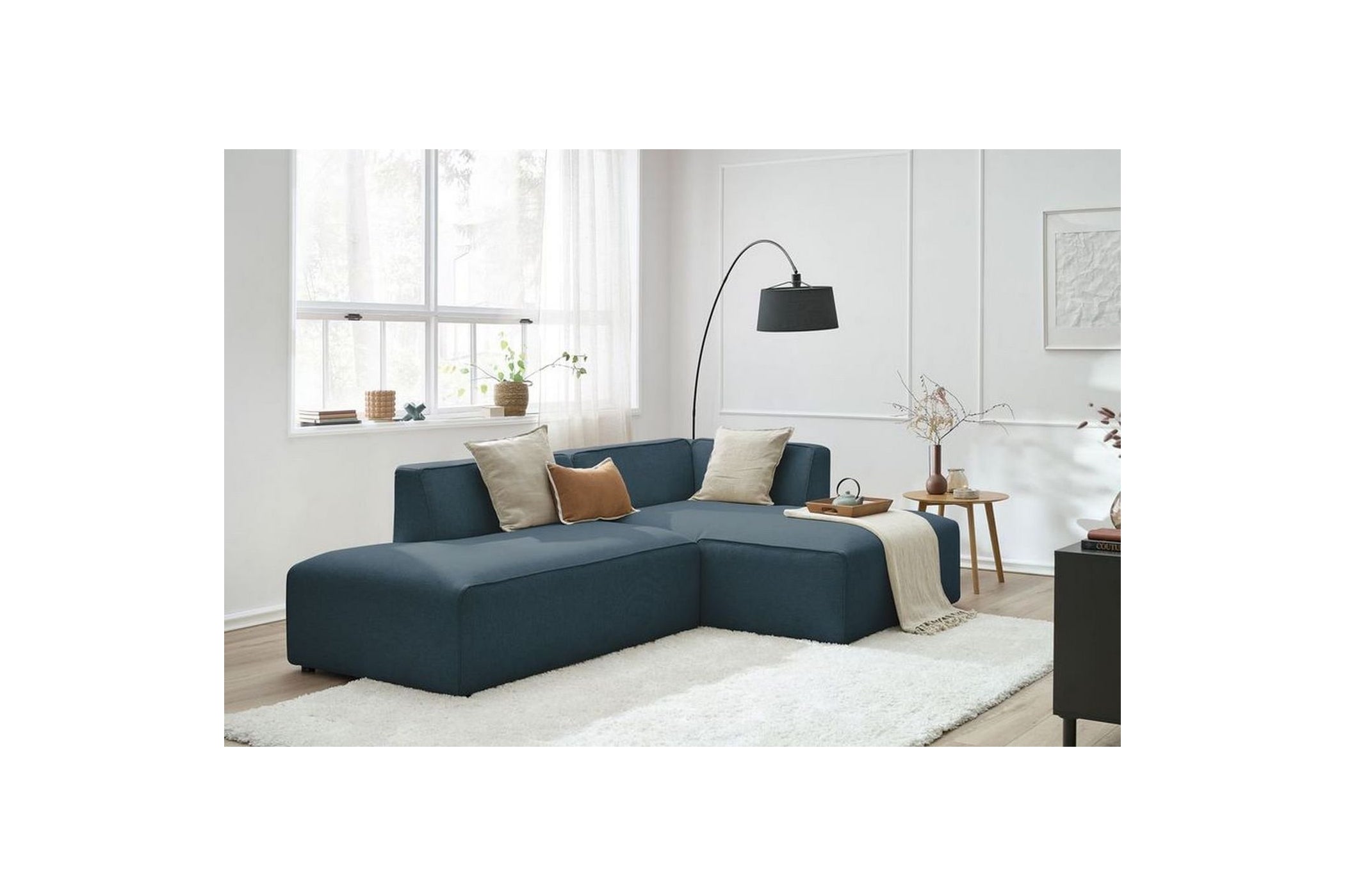 MEGEVE fixed corner sofa in smooth fabric - Right-hand corner - BOBOCHIC - The Bradery