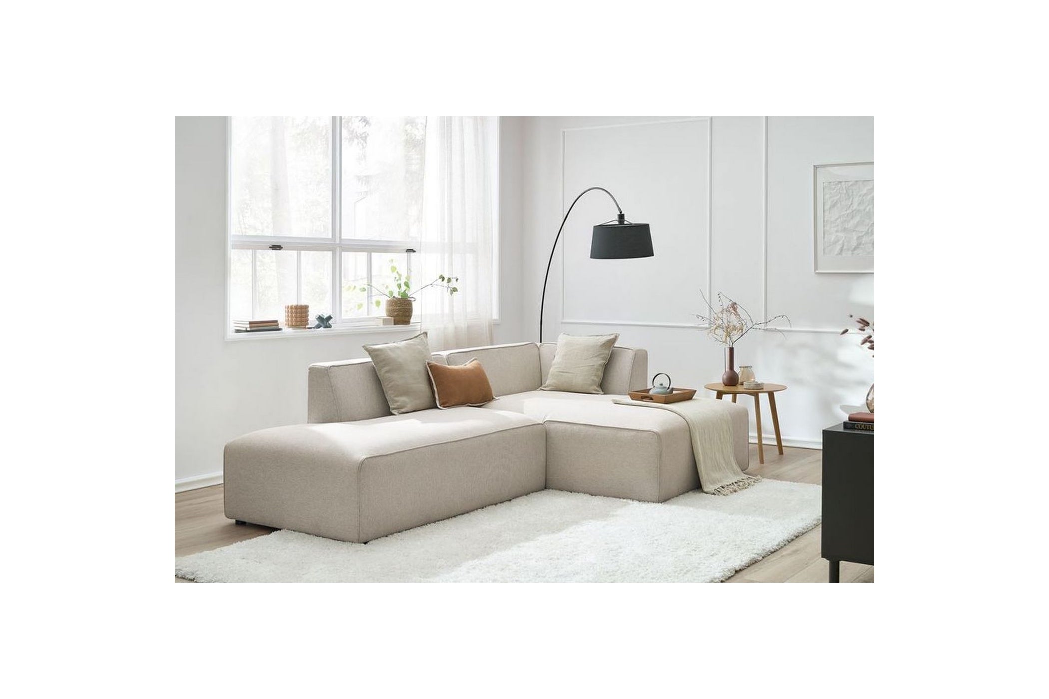 MEGEVE fixed corner sofa in smooth fabric - Right-hand corner - BOBOCHIC - The Bradery