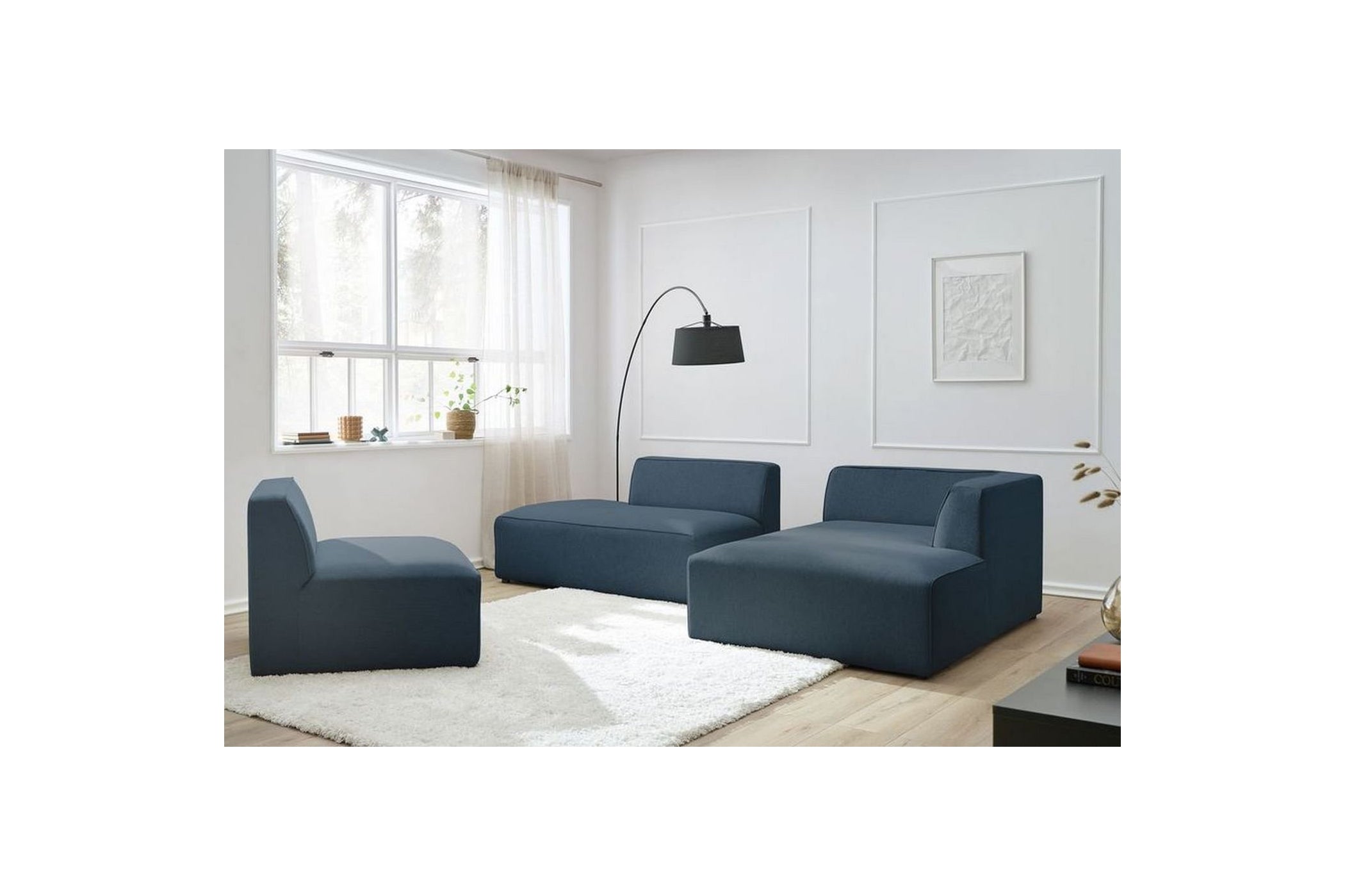 MEGEVE fixed corner sofa in smooth fabric - Right-hand corner - BOBOCHIC - The Bradery