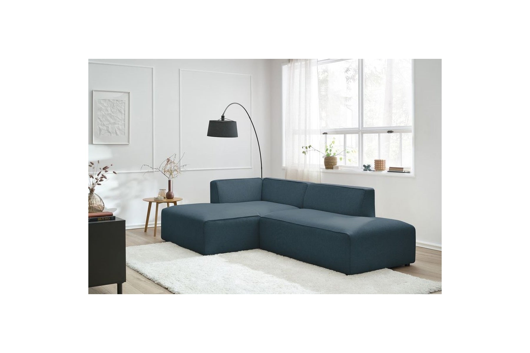 MEGEVE fixed corner sofa in smooth fabric - Left-hand corner - BOBOCHIC - The Bradery
