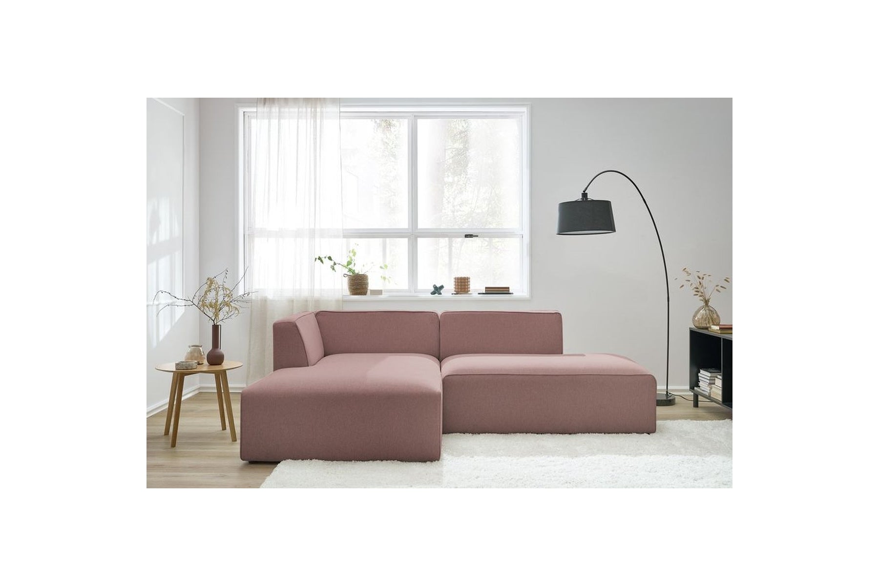 MEGEVE fixed corner sofa in smooth fabric - Left-hand corner - BOBOCHIC - The Bradery