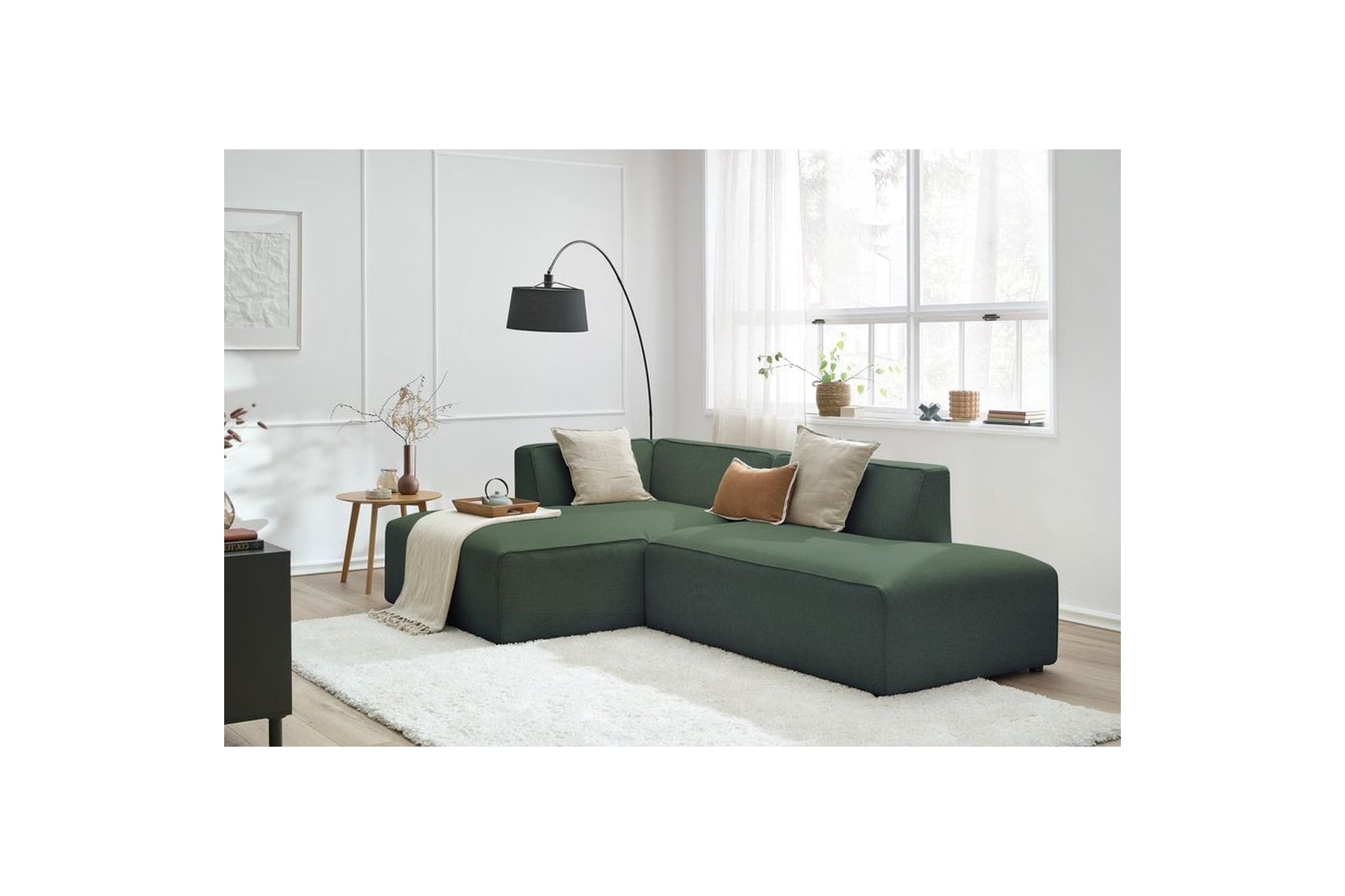 MEGEVE fixed corner sofa in smooth fabric - Left-hand corner - BOBOCHIC - The Bradery