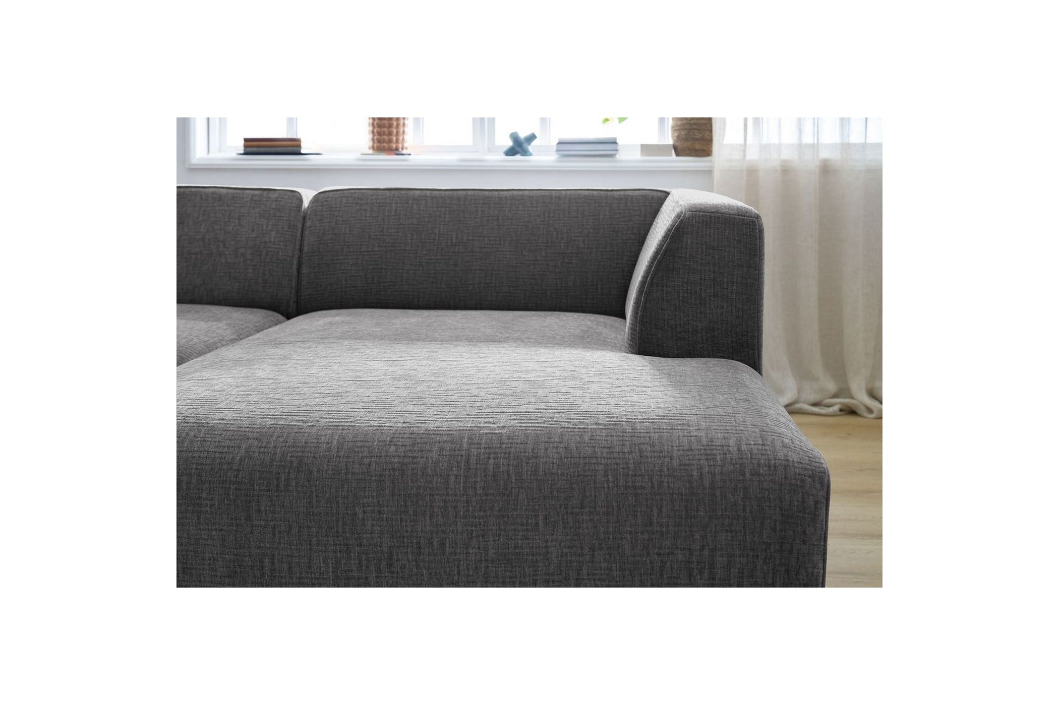 MEGEVE fixed corner sofa in textured fabric - Right-hand corner - BOBOCHIC - The Bradery
