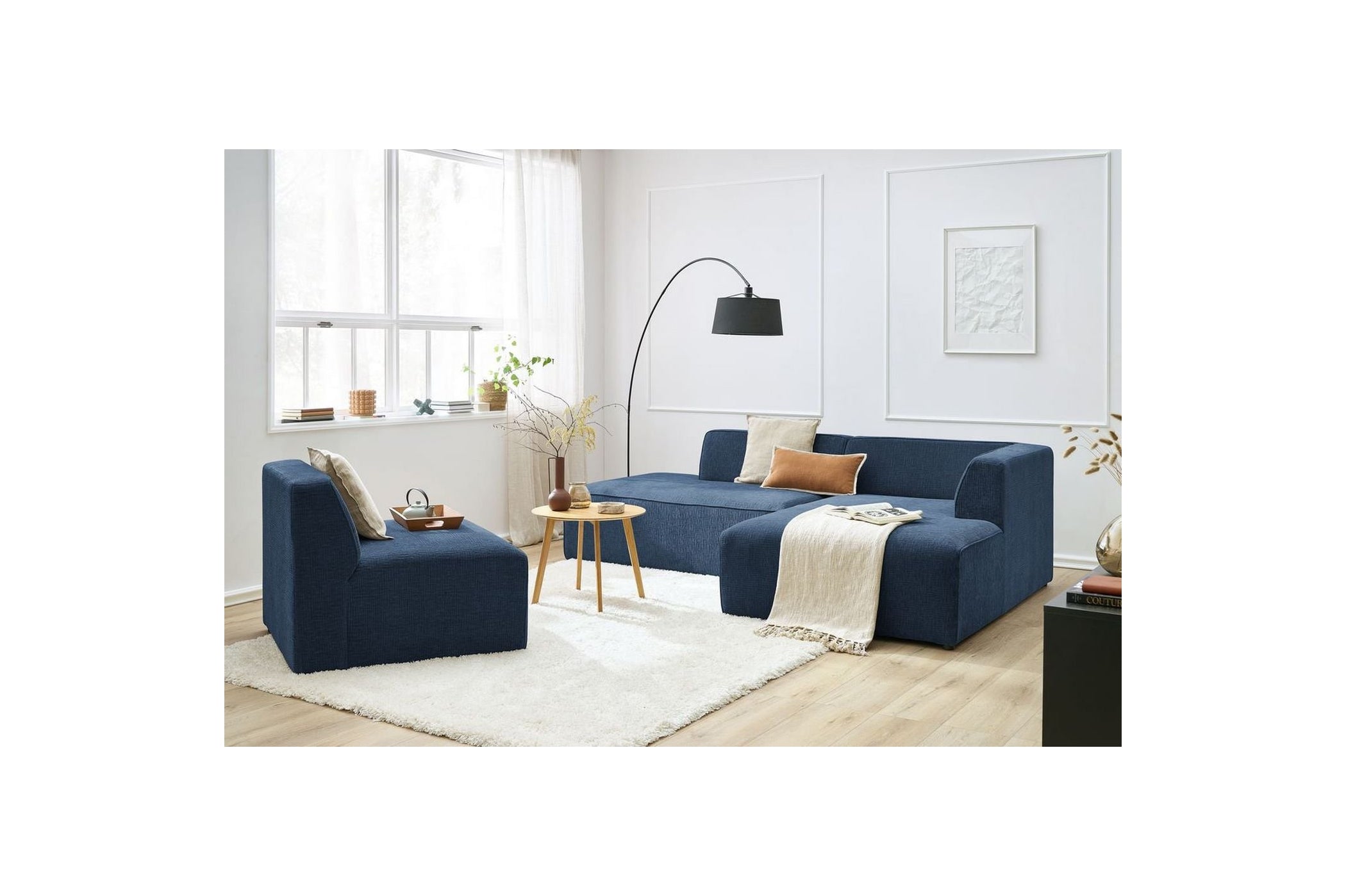 MEGEVE fixed corner sofa in textured fabric - Right-hand corner - BOBOCHIC - The Bradery