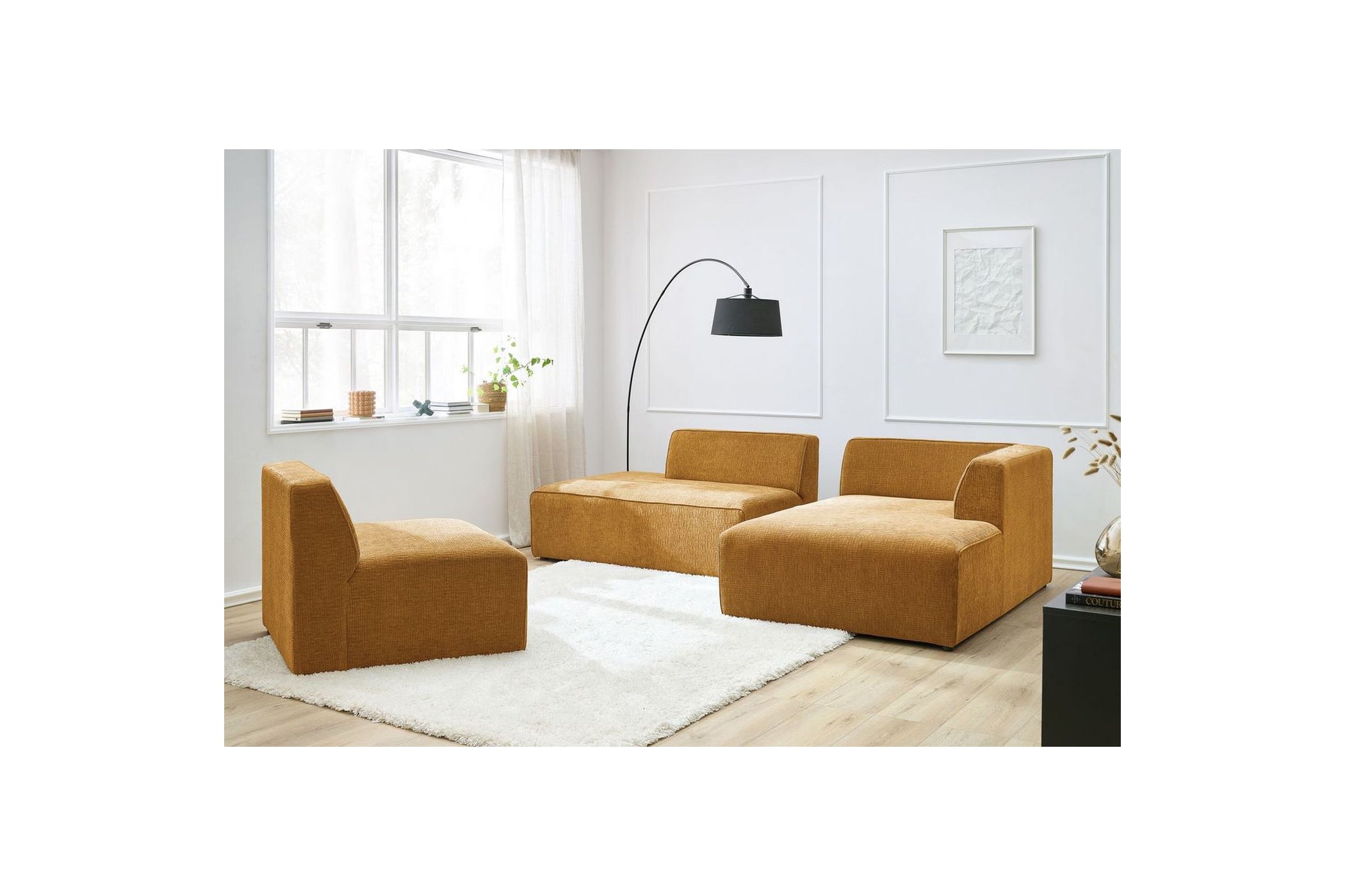 MEGEVE fixed corner sofa in textured fabric - Right-hand corner - BOBOCHIC - The Bradery