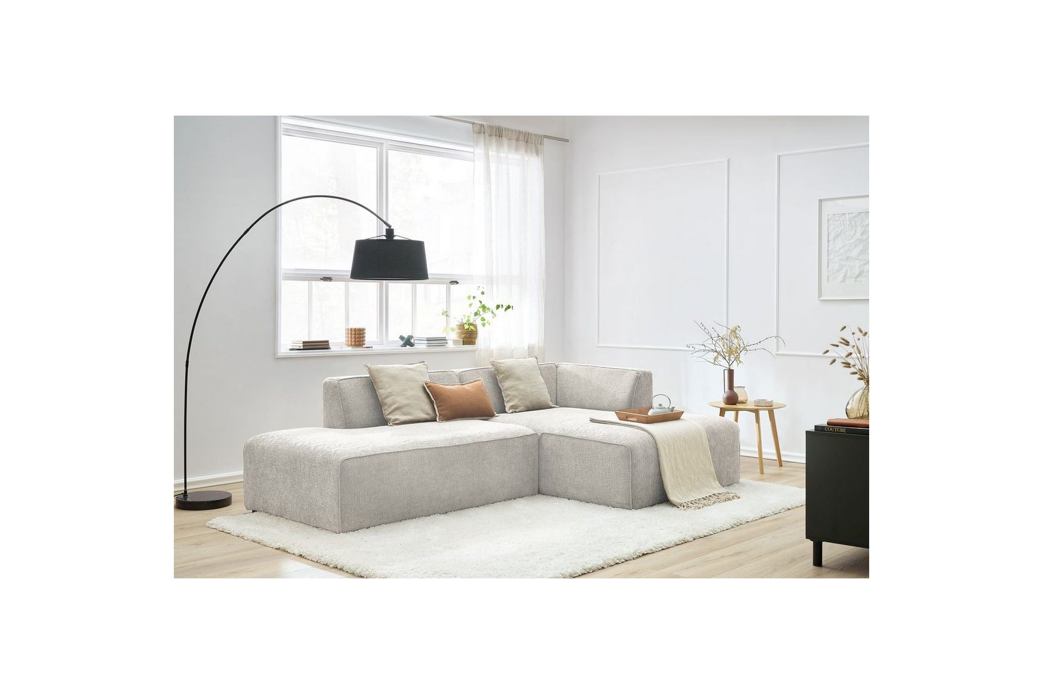 MEGEVE fixed corner sofa in textured fabric - Right-hand corner - BOBOCHIC - The Bradery