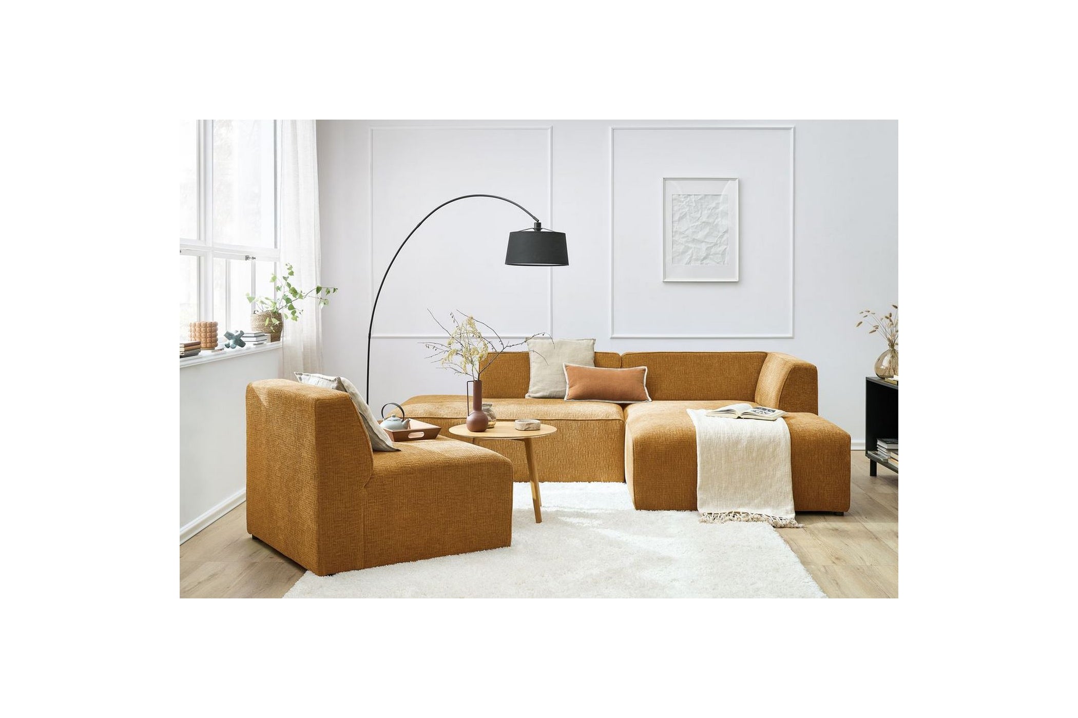 MEGEVE fixed corner sofa in textured fabric - Right-hand corner - BOBOCHIC - The Bradery