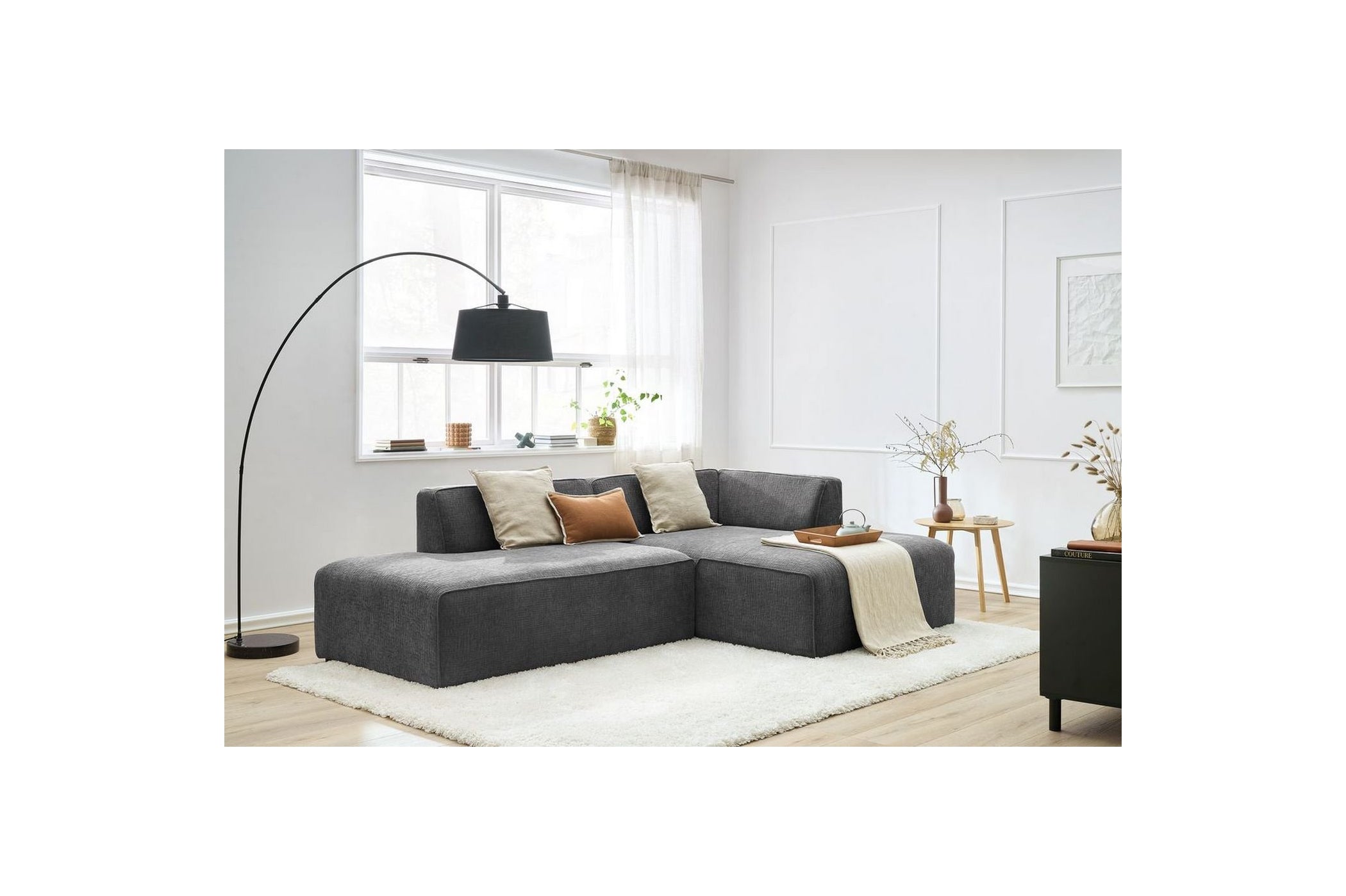MEGEVE fixed corner sofa in textured fabric - Right-hand corner - BOBOCHIC - The Bradery