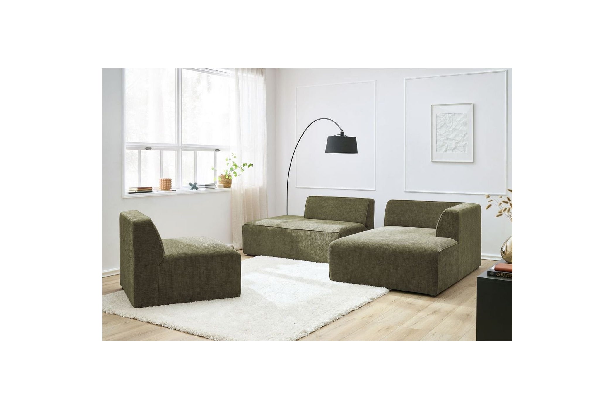 MEGEVE fixed corner sofa in textured fabric - Right-hand corner - BOBOCHIC - The Bradery