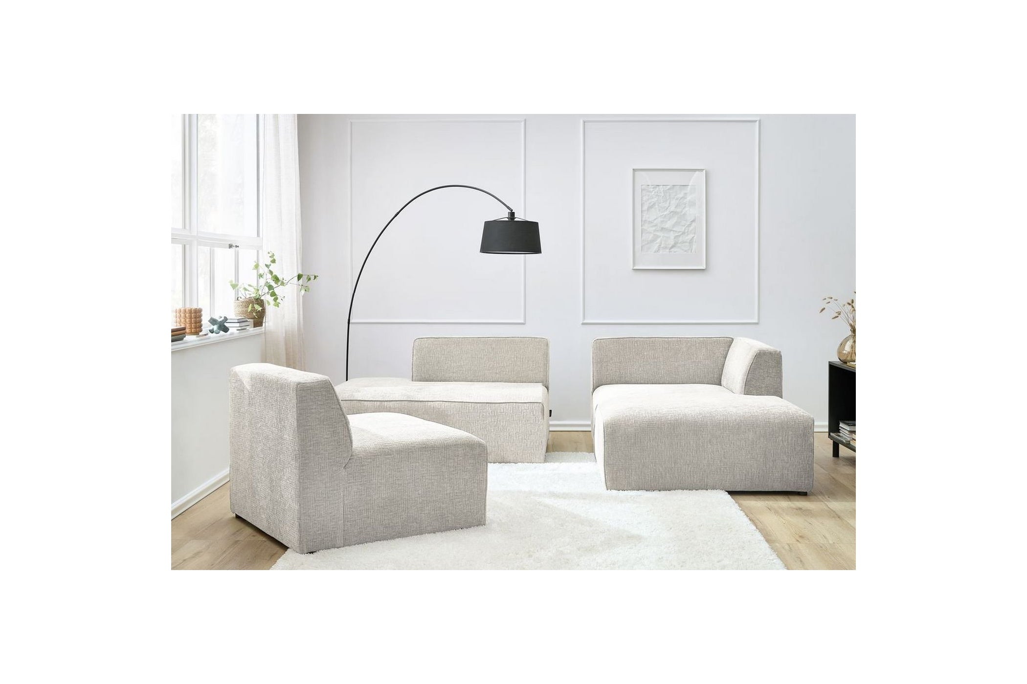 MEGEVE fixed corner sofa in textured fabric - Right-hand corner - BOBOCHIC - The Bradery