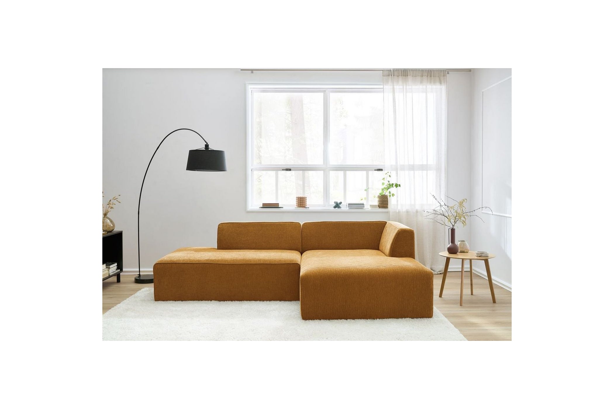 MEGEVE fixed corner sofa in textured fabric - Right-hand corner - BOBOCHIC - The Bradery