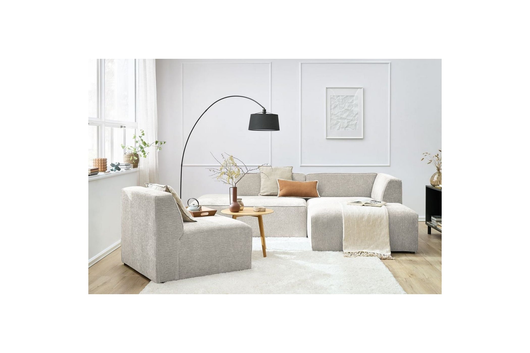 MEGEVE fixed corner sofa in textured fabric - Right-hand corner - BOBOCHIC - The Bradery