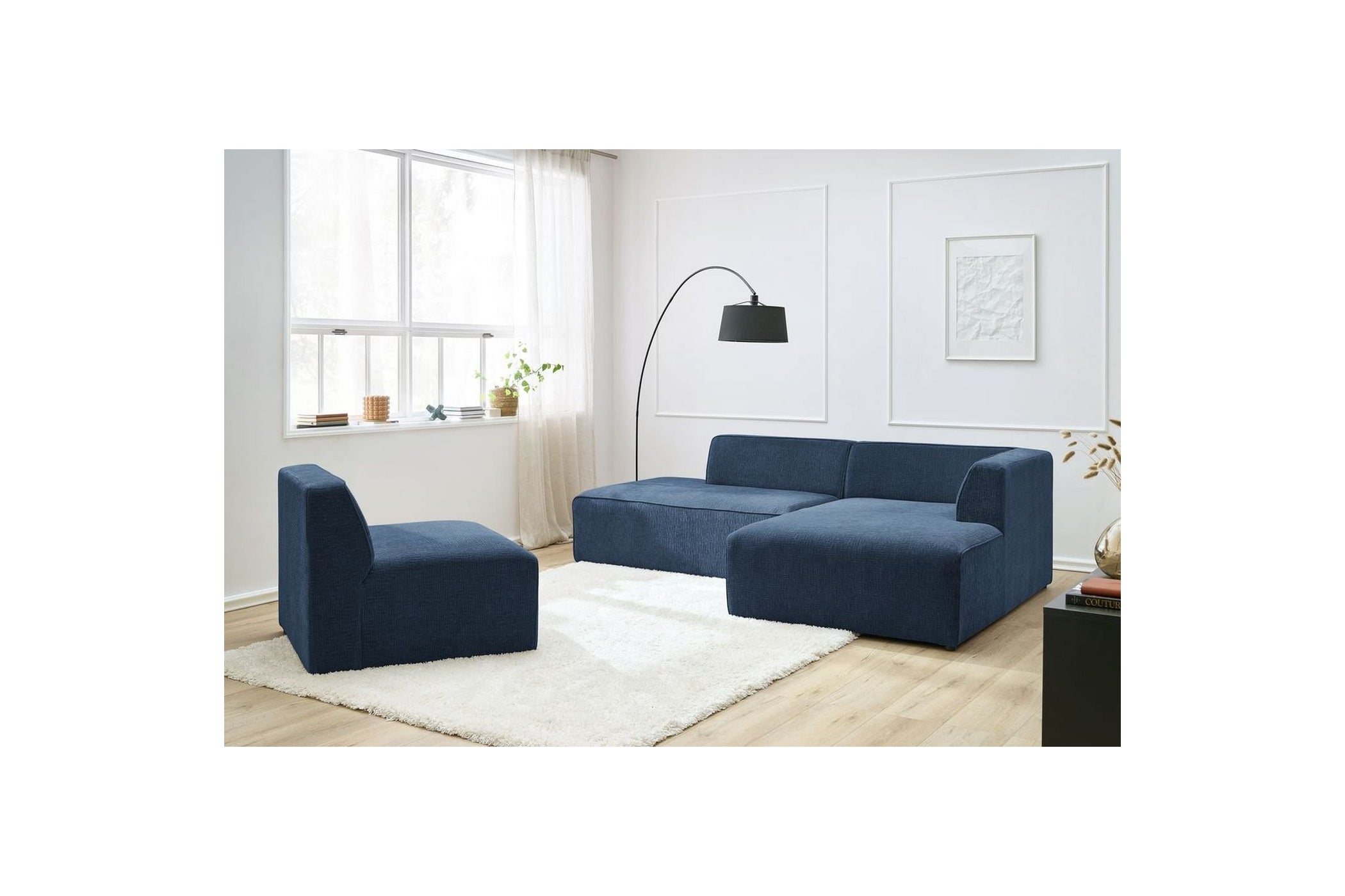 MEGEVE fixed corner sofa in textured fabric - Right-hand corner - BOBOCHIC - The Bradery