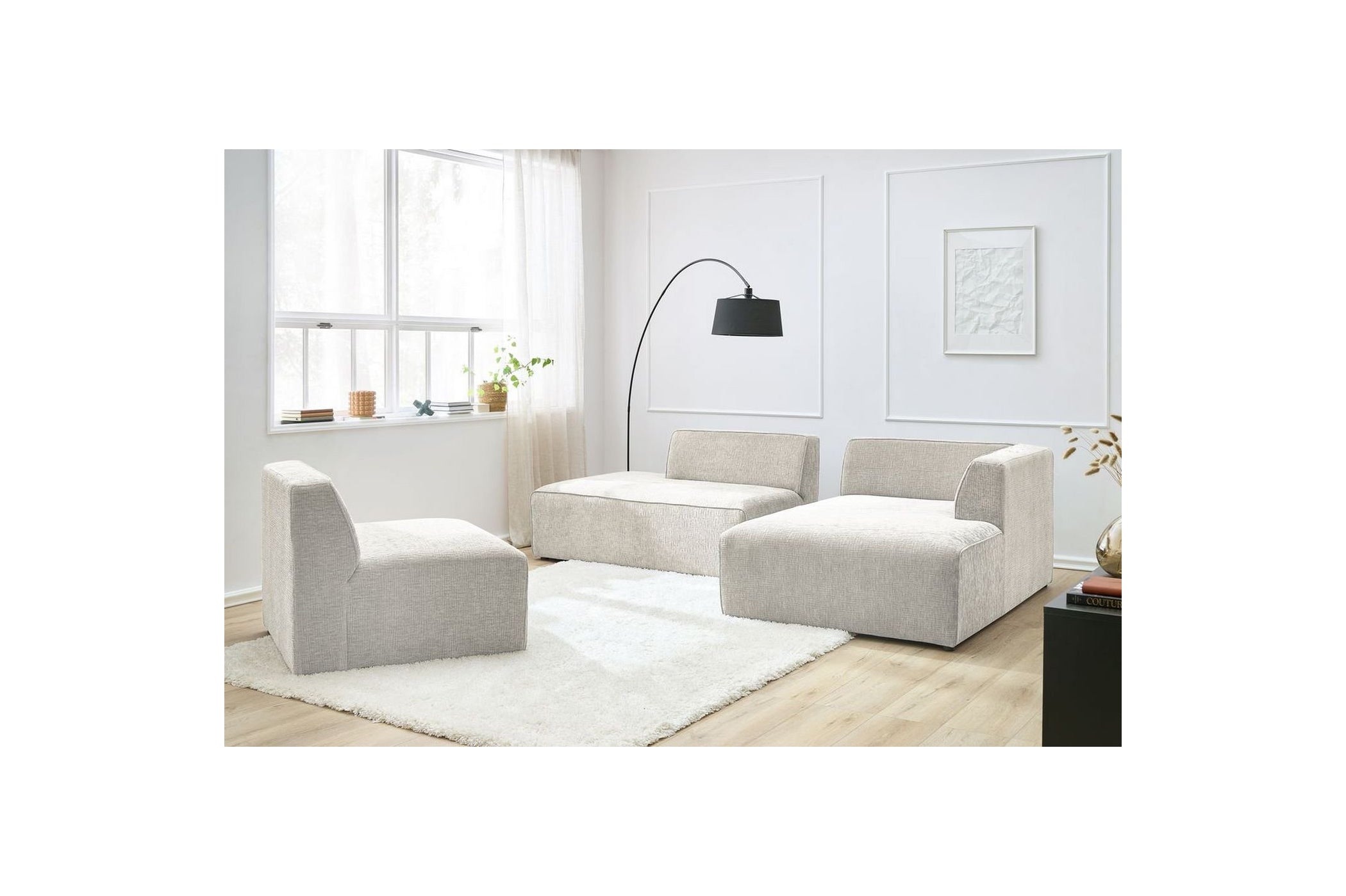 MEGEVE fixed corner sofa in textured fabric - Right-hand corner - BOBOCHIC - The Bradery