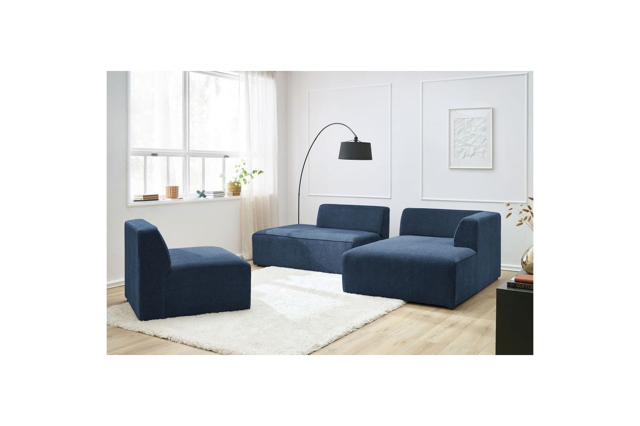 MEGEVE fixed corner sofa in textured fabric - Right-hand corner - BOBOCHIC - The Bradery