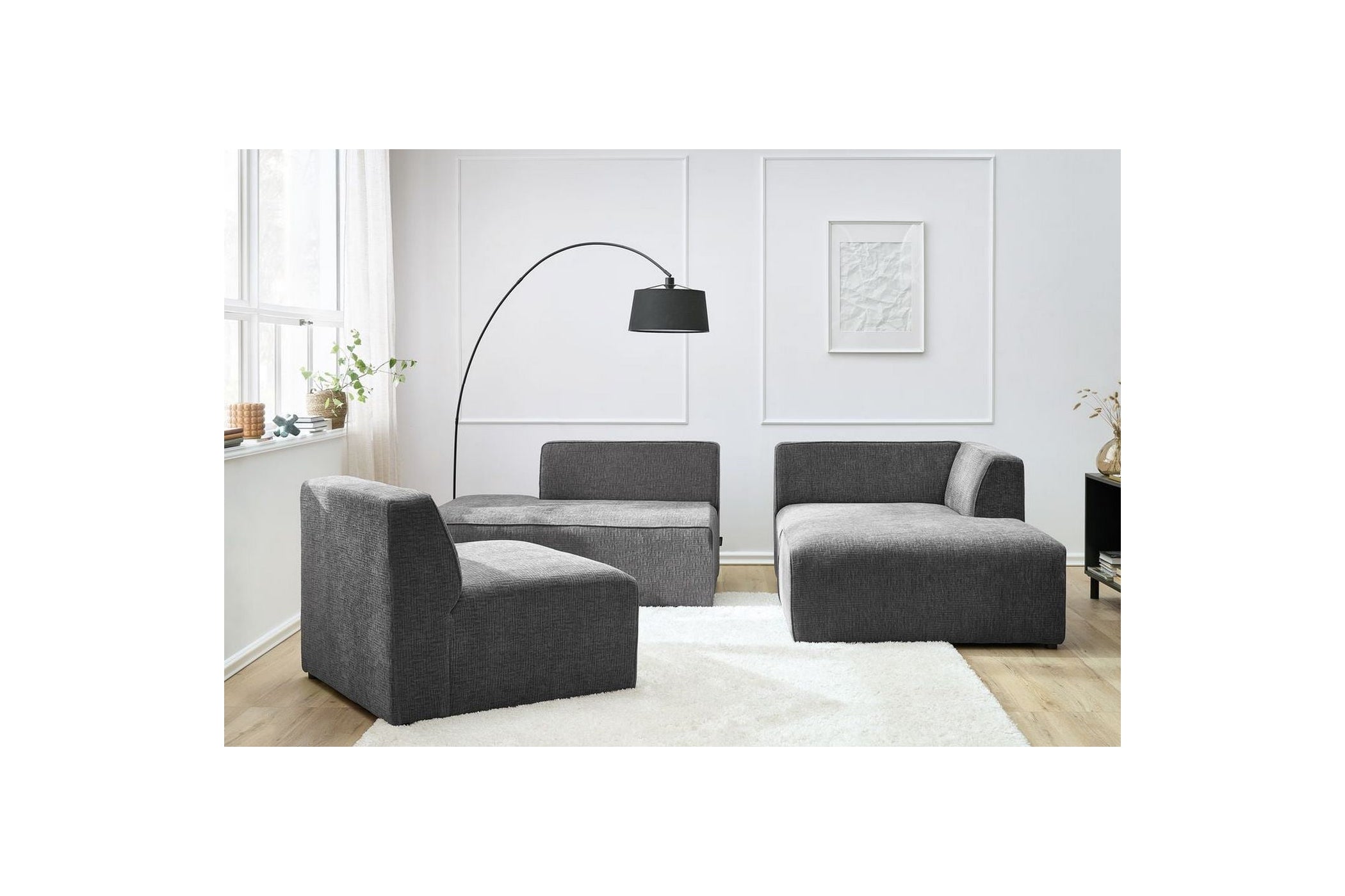 MEGEVE fixed corner sofa in textured fabric - Right-hand corner - BOBOCHIC - The Bradery