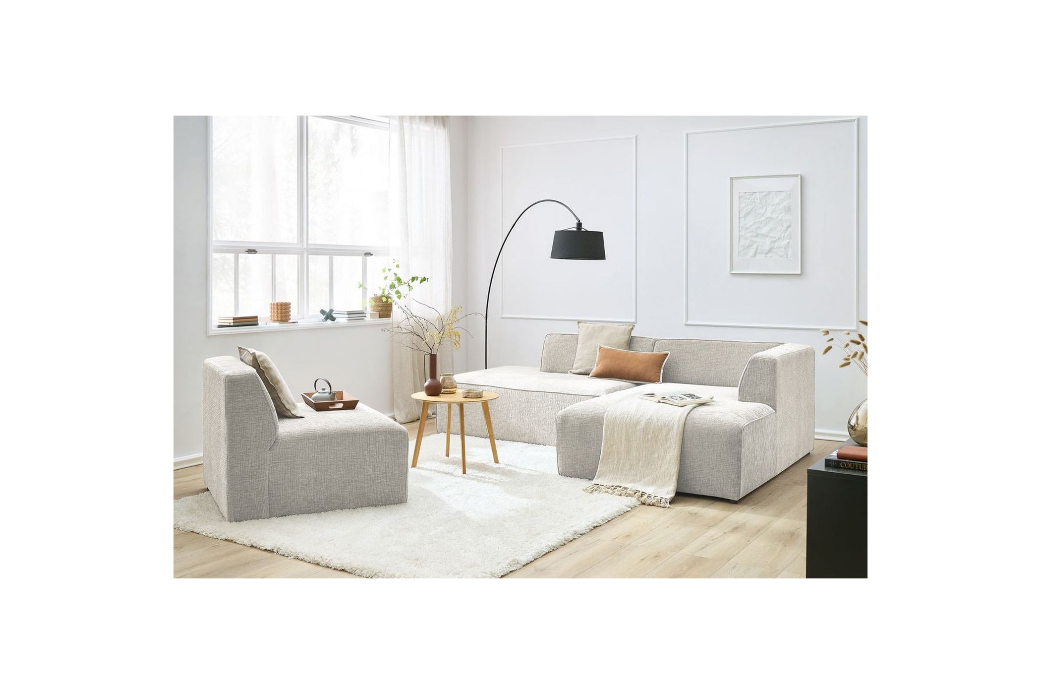 MEGEVE fixed corner sofa in textured fabric - Right-hand corner - BOBOCHIC - The Bradery