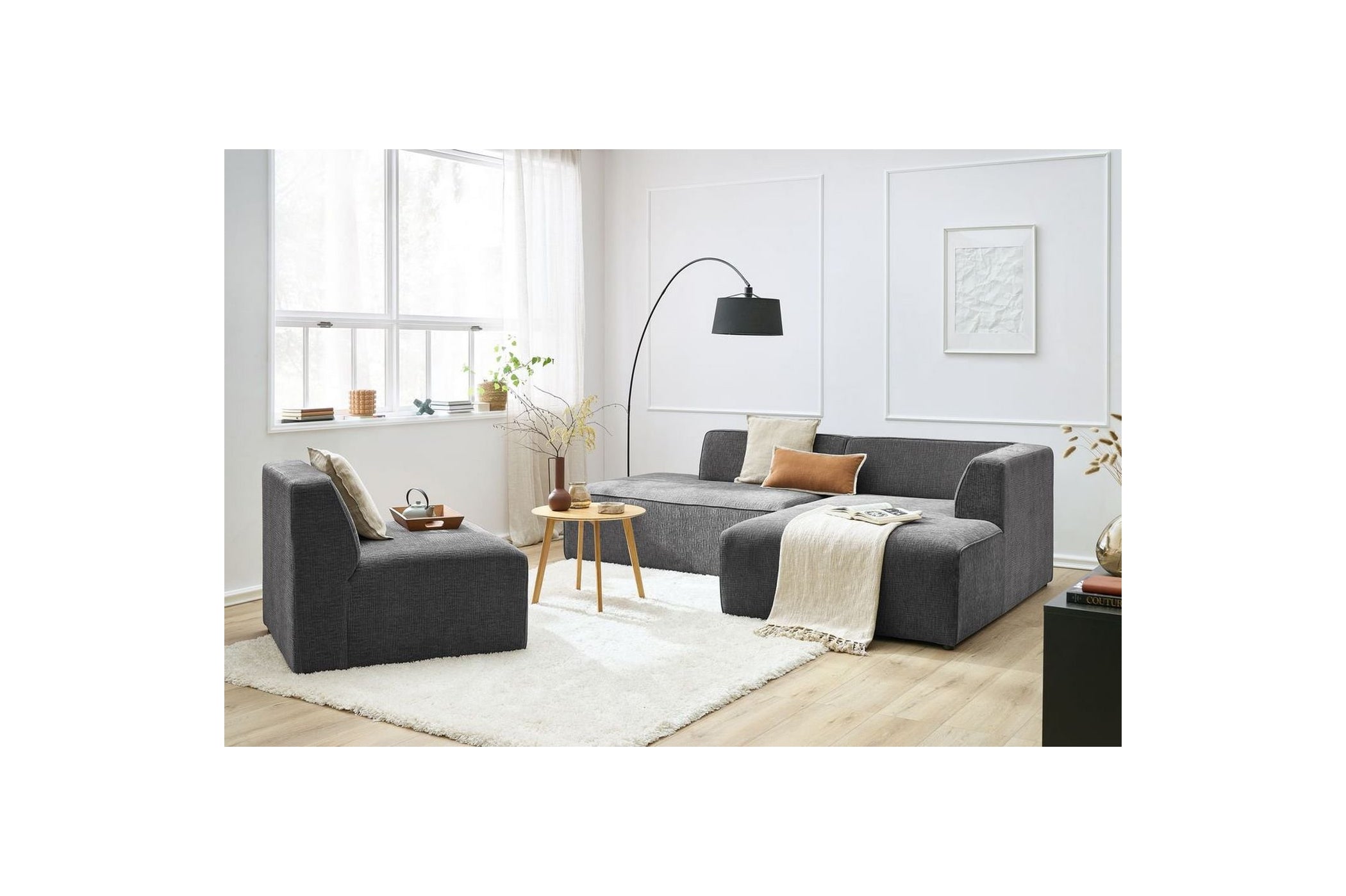MEGEVE fixed corner sofa in textured fabric - Right-hand corner - BOBOCHIC - The Bradery