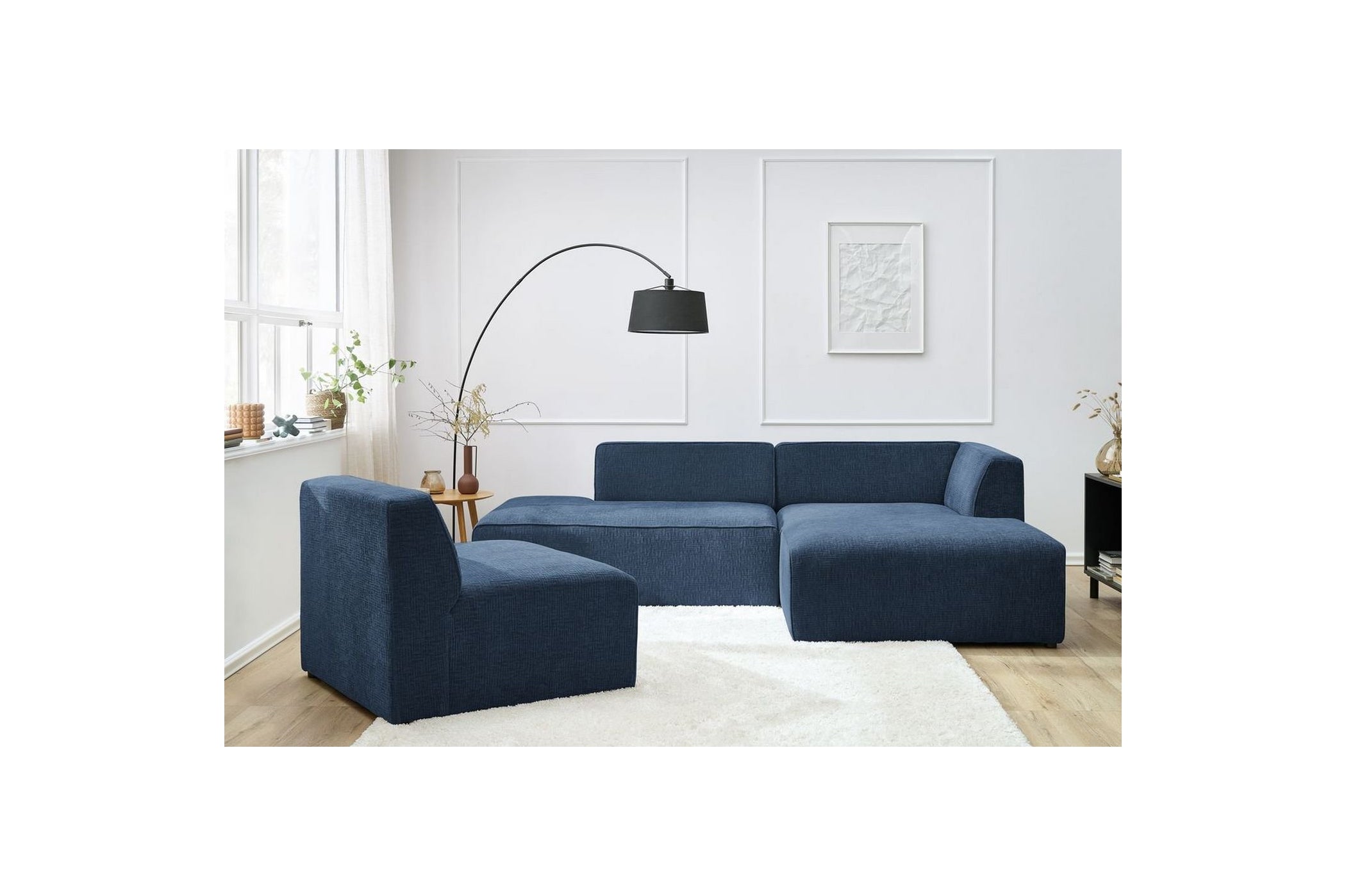 MEGEVE fixed corner sofa in textured fabric - Right-hand corner - BOBOCHIC - The Bradery