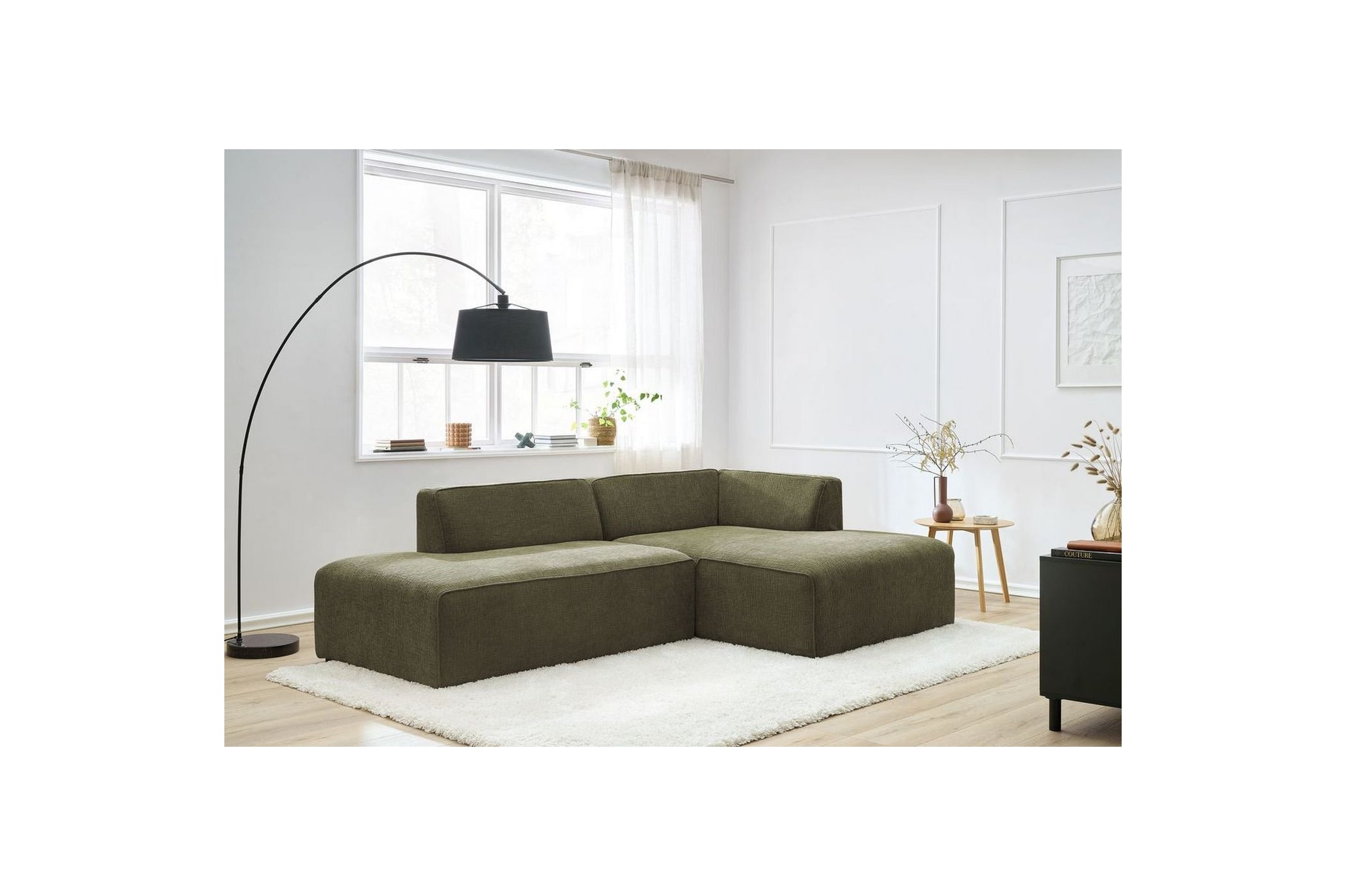 MEGEVE fixed corner sofa in textured fabric - Right-hand corner - BOBOCHIC - The Bradery