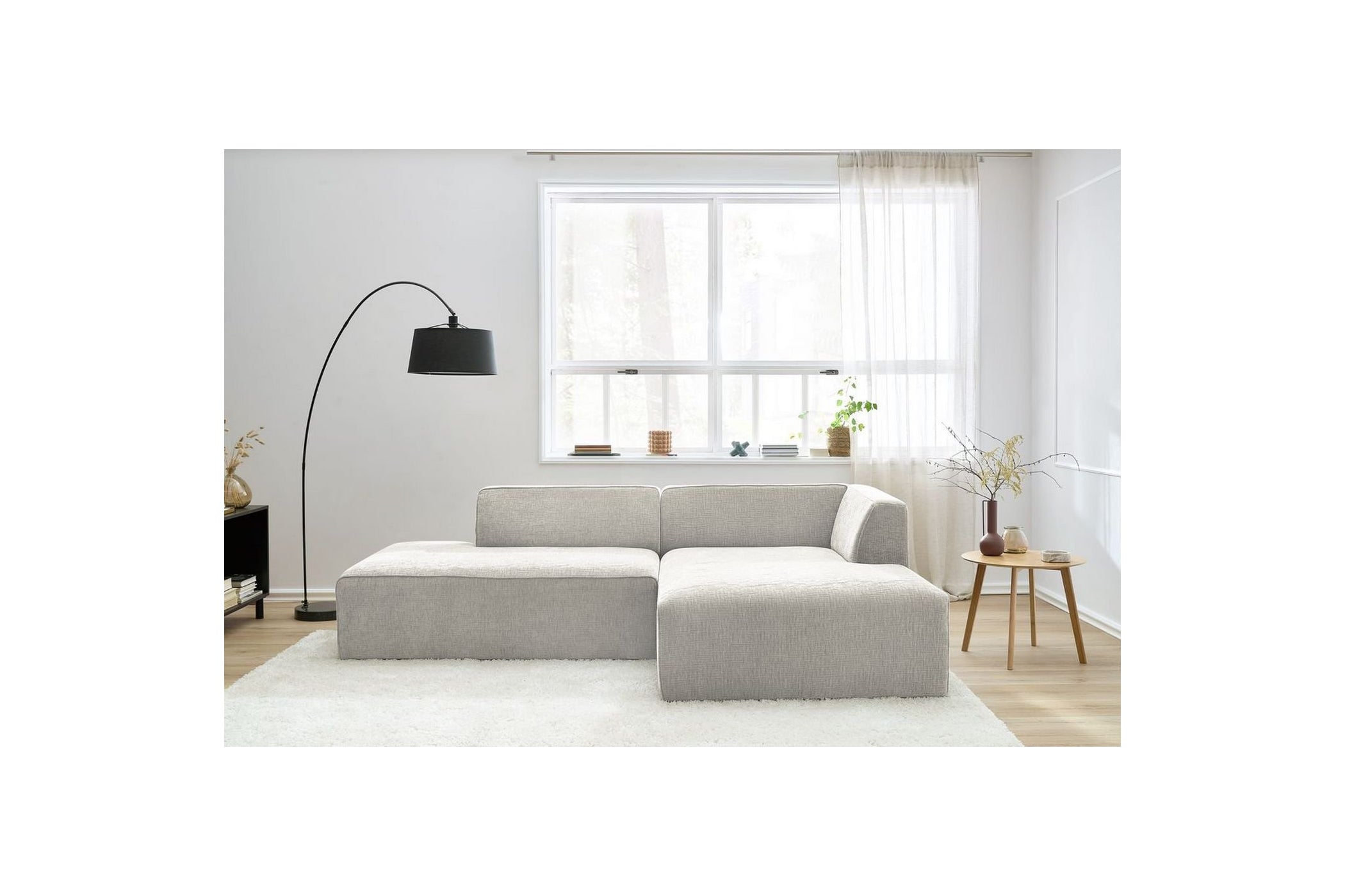 MEGEVE fixed corner sofa in textured fabric - Right-hand corner - BOBOCHIC - The Bradery
