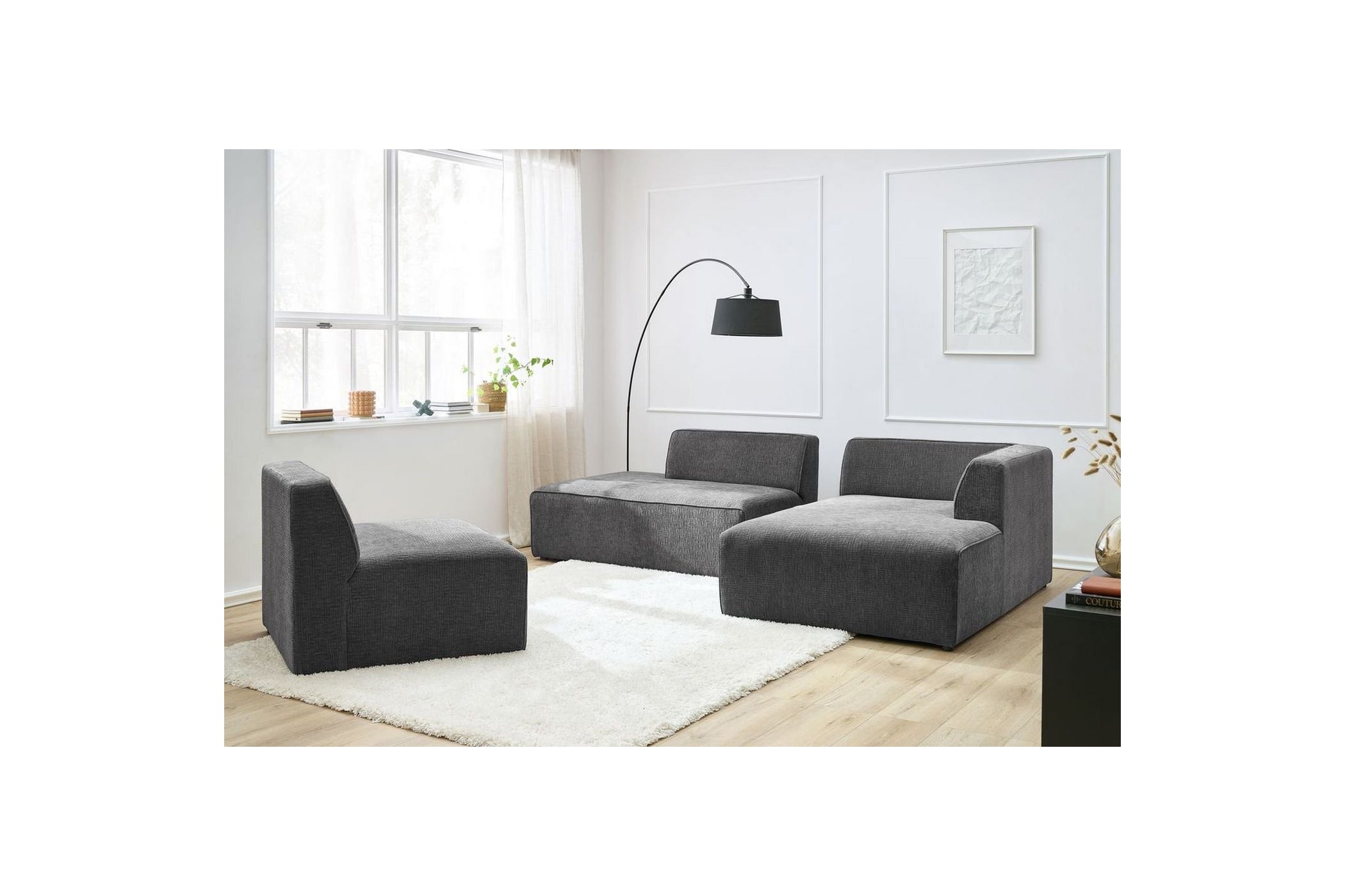 MEGEVE fixed corner sofa in textured fabric - Right-hand corner - BOBOCHIC - The Bradery