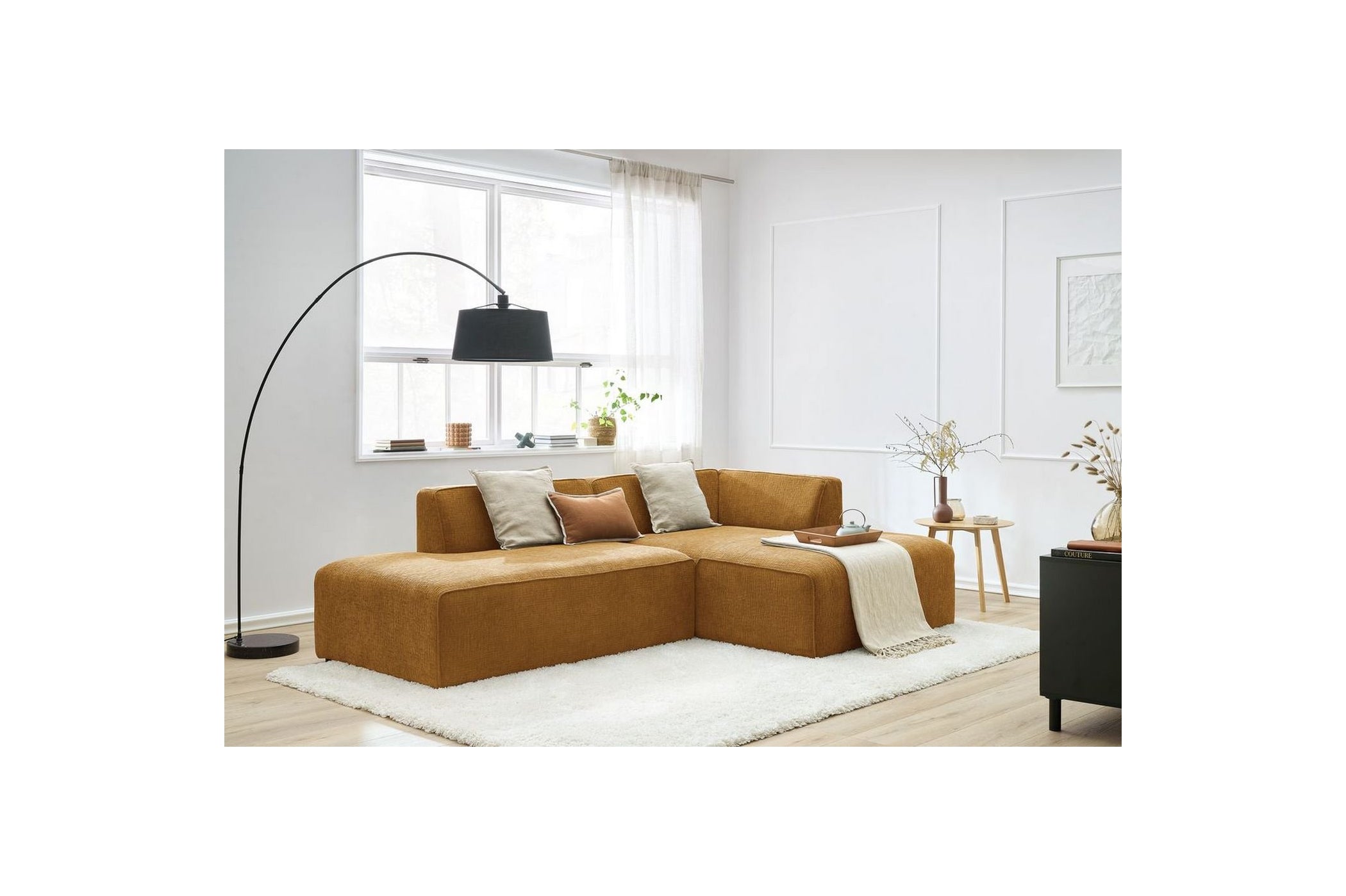 MEGEVE fixed corner sofa in textured fabric - Right-hand corner - BOBOCHIC - The Bradery