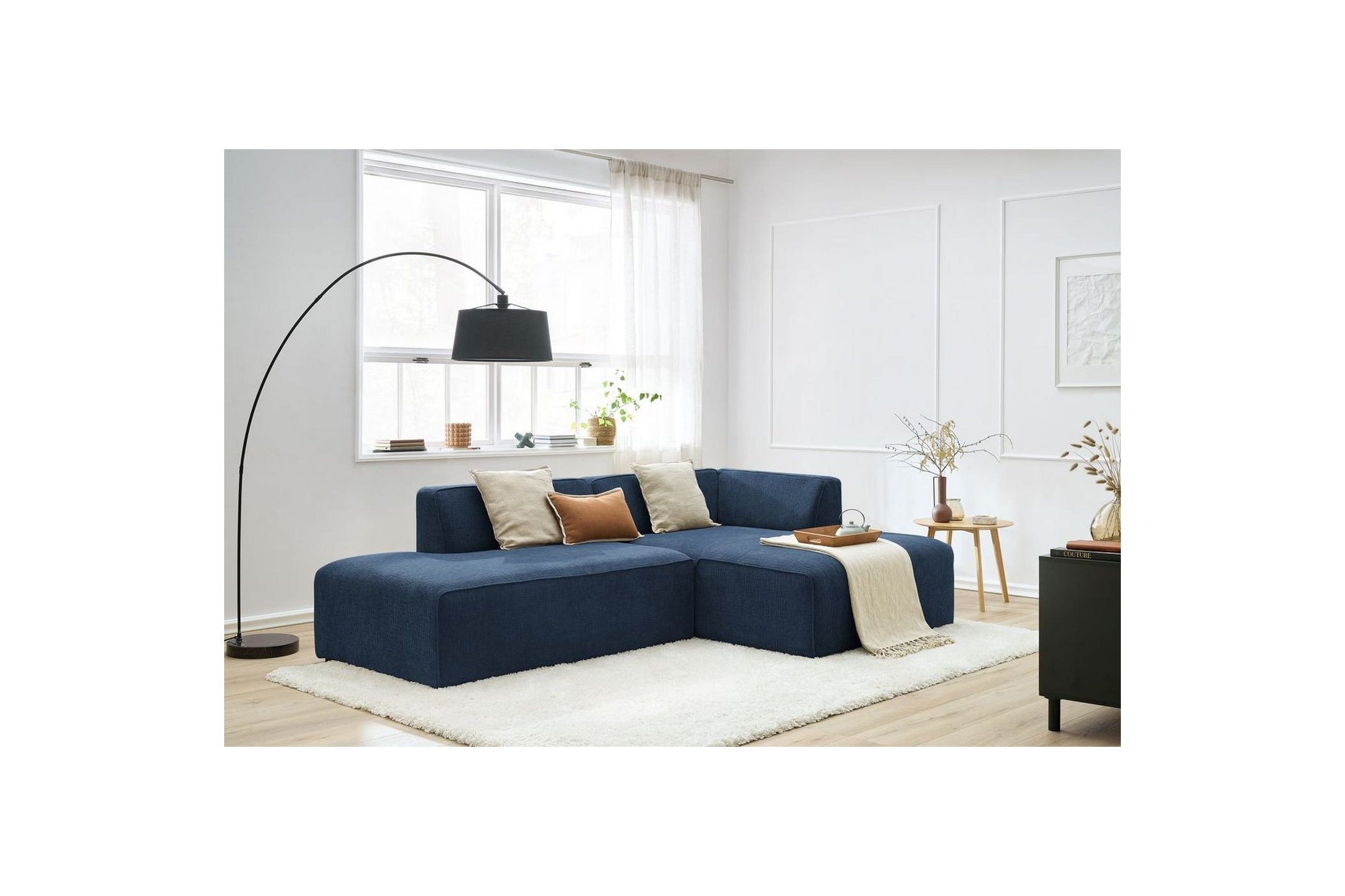 MEGEVE fixed corner sofa in textured fabric - Right-hand corner - BOBOCHIC - The Bradery
