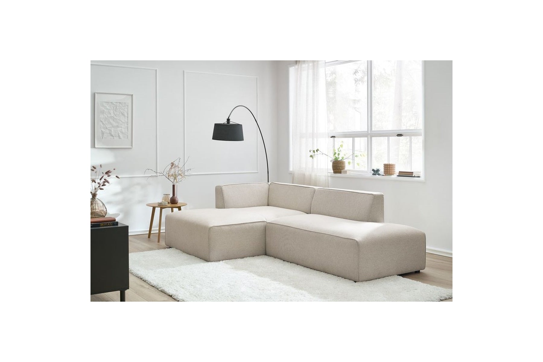 MEGEVE fixed corner sofa in textured fabric - Left-hand corner - BOBOCHIC - The Bradery