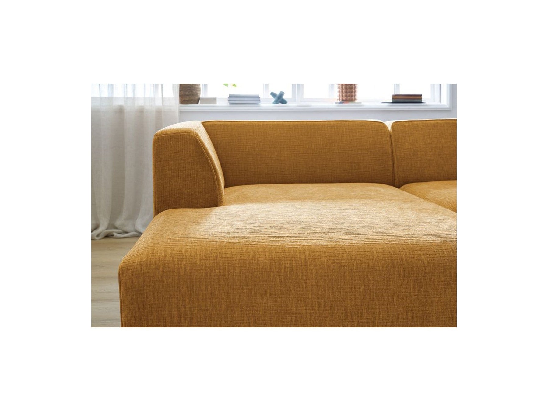 MEGEVE fixed corner sofa in textured fabric - Left-hand corner - BOBOCHIC - The Bradery