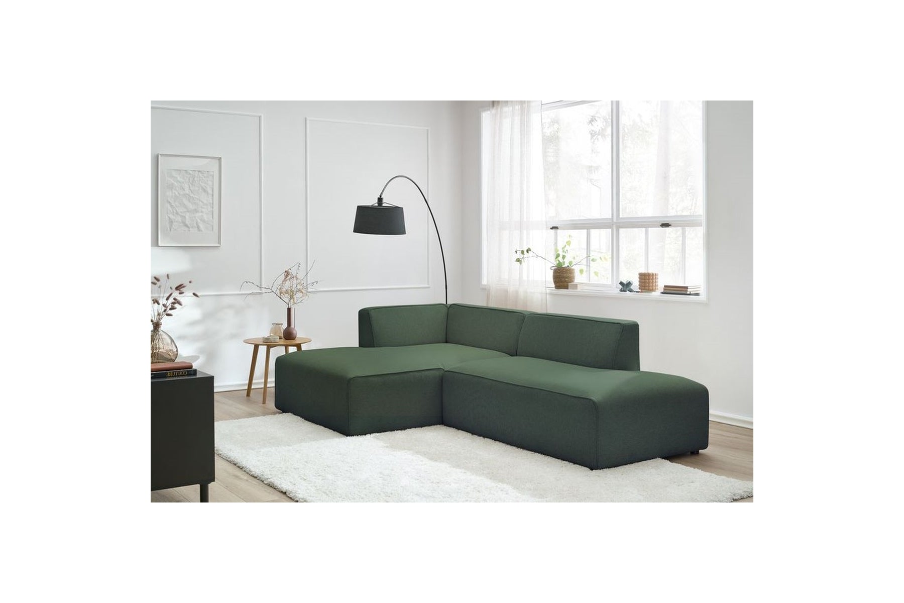 MEGEVE fixed corner sofa in textured fabric - Left-hand corner - BOBOCHIC - The Bradery