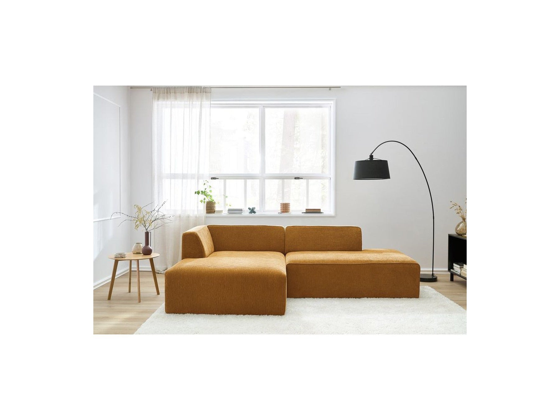 Fixed MEGEVE corner sofa in textured fabric - Left-hand corner - BOBOCHIC - The Bradery