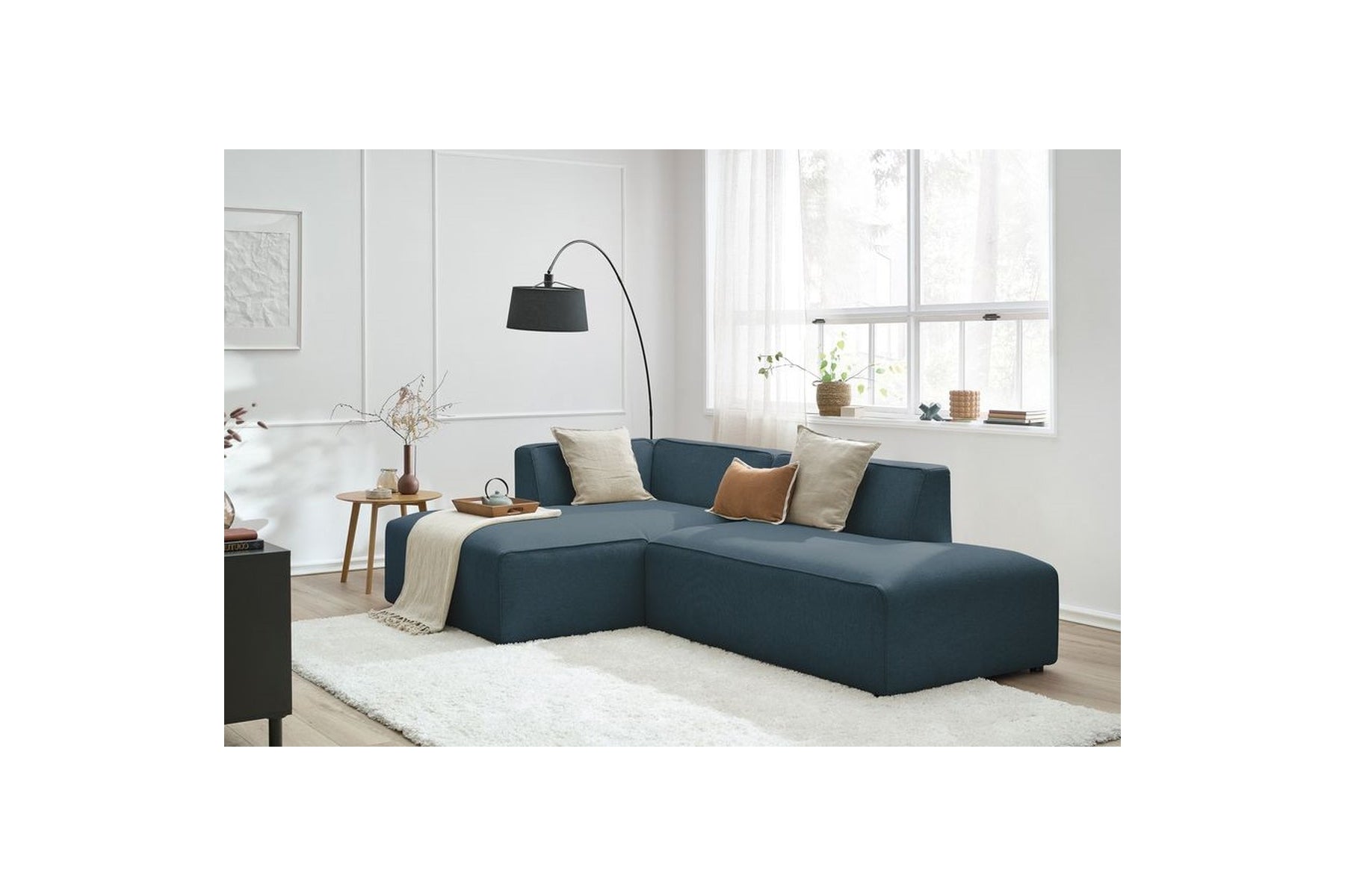 MEGEVE fixed corner sofa in textured fabric - Left-hand corner - BOBOCHIC - The Bradery