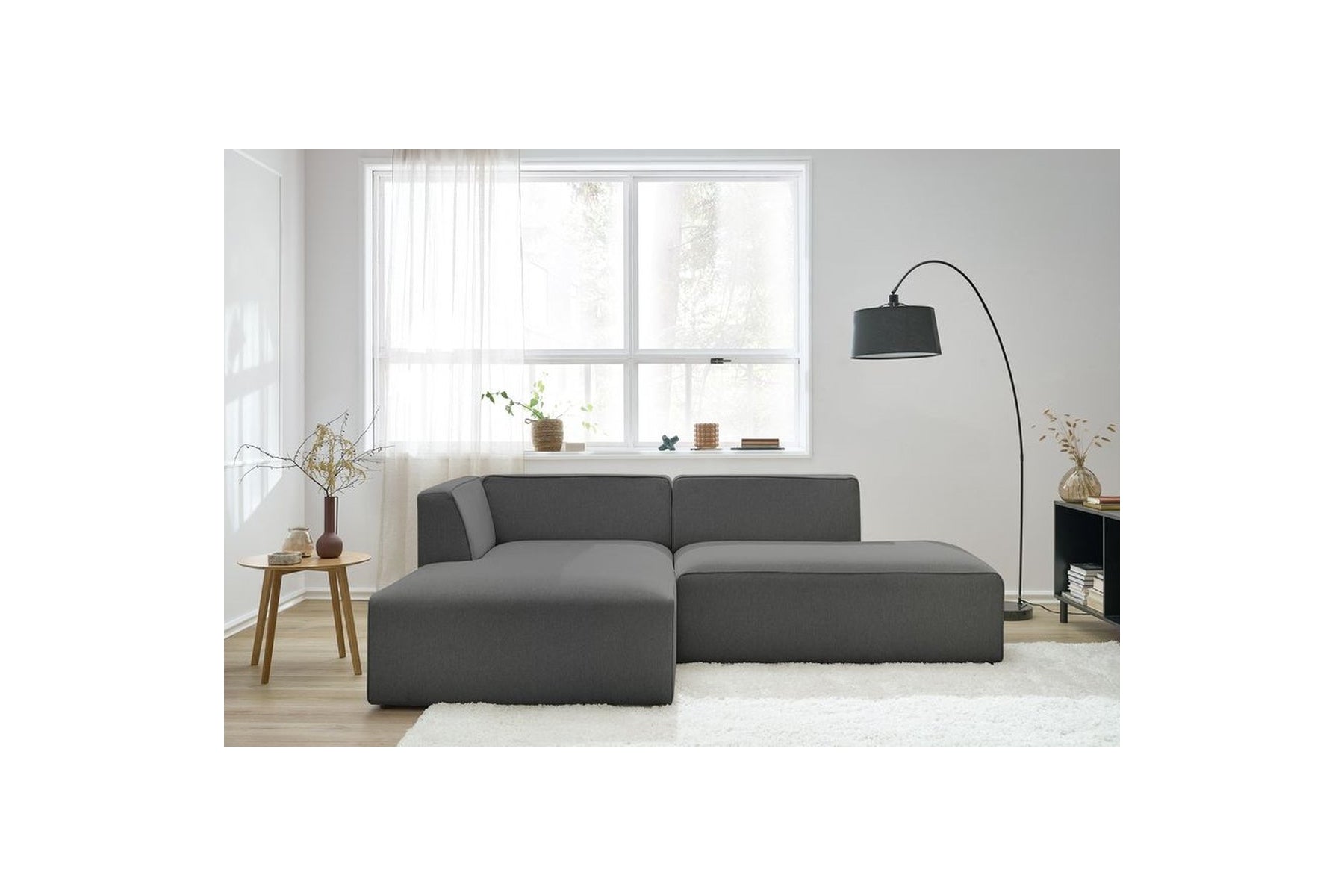 MEGEVE fixed corner sofa in textured fabric - Left-hand corner - BOBOCHIC - The Bradery