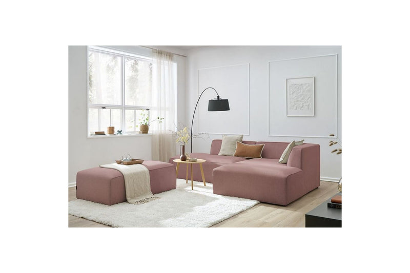 Canapé d'angle fixe modulable MEGEVE tissu lisse avec pouf - Angle droit - BOBOCHIC - The Bradery