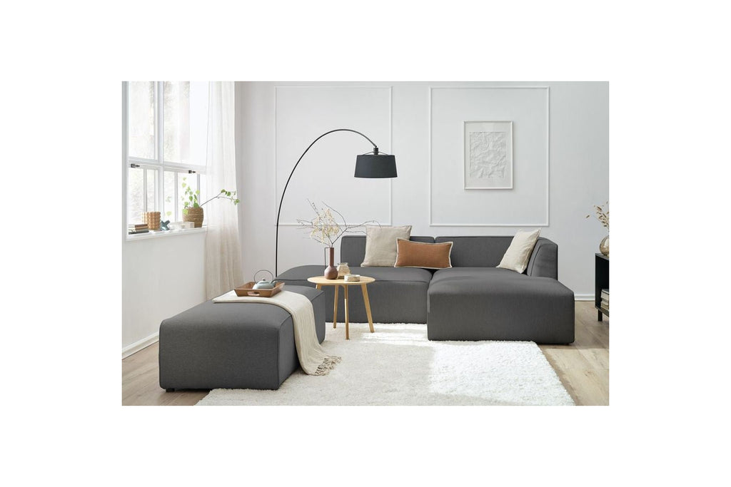 MEGEVE modular fixed corner sofa in smooth fabric with pouffe - Right-hand corner - BOBOCHIC - The Bradery
