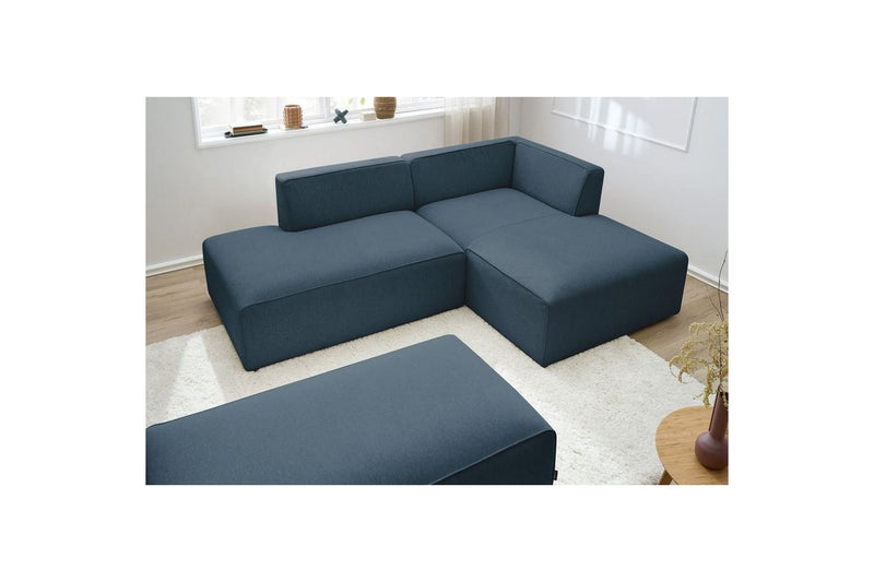 Canapé d'angle fixe modulable MEGEVE tissu lisse avec pouf - Angle droit - BOBOCHIC - The Bradery