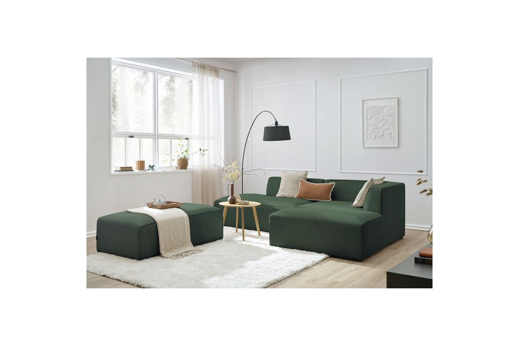 Modular fixed corner sofa MEGEVE in smooth fabric with pouffe - Right-hand corner - BOBOCHIC - The Bradery