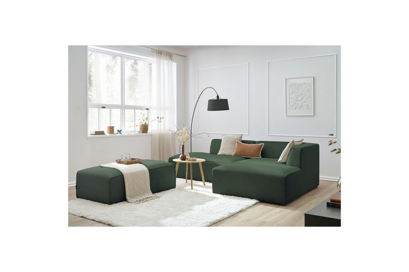 Canapé d'angle fixe modulable MEGEVE tissu lisse avec pouf - Angle droit - BOBOCHIC - The Bradery